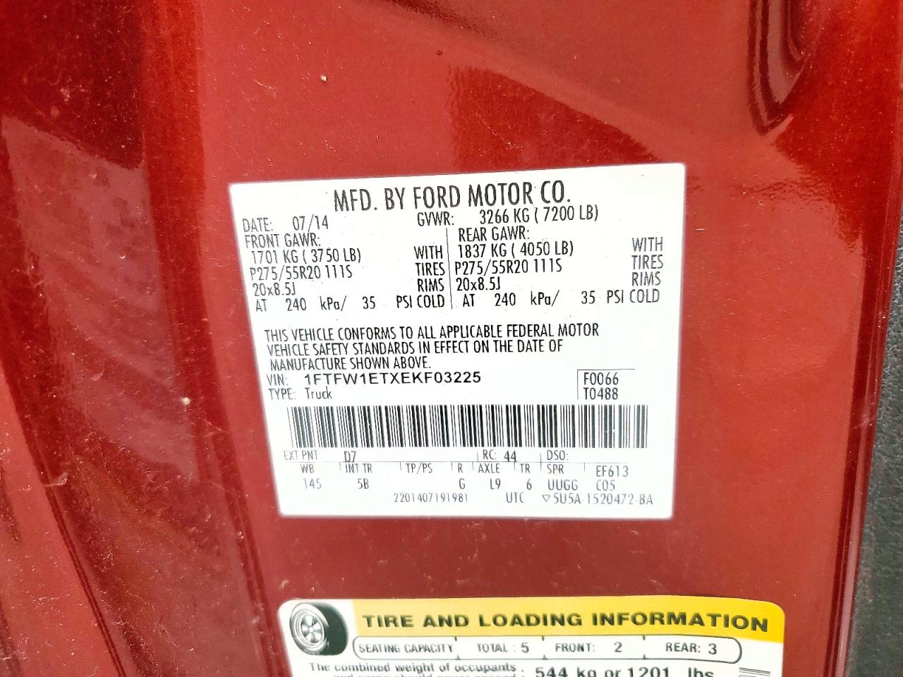 2014 Ford F150 Supercrew Burgundy vin: 1FTFW1ETXEKF03225