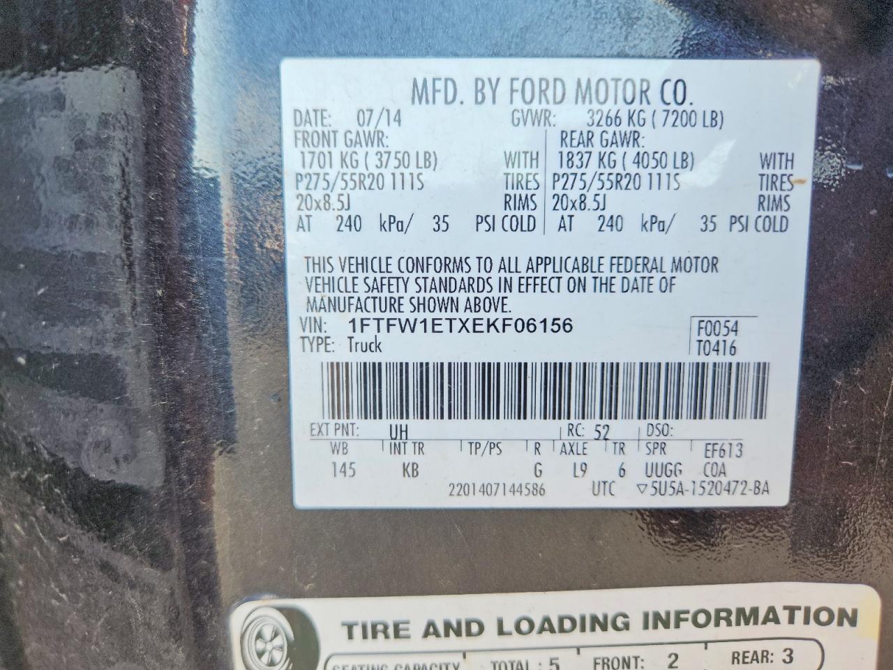 2014 Ford F150 Supercrew Black vin: 1FTFW1ETXEKF06156