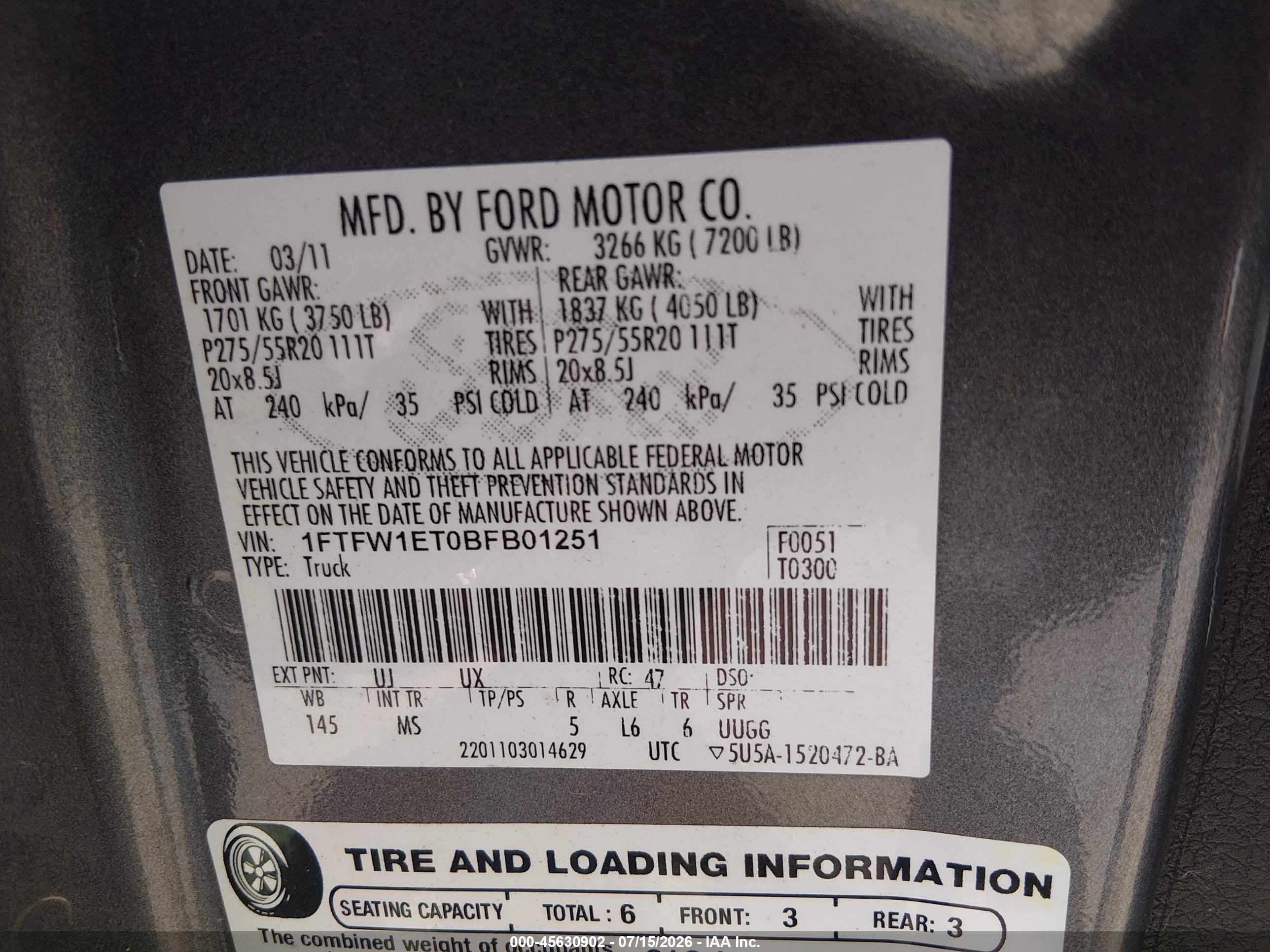 2011 Ford F150 Supercrew Gray vin: 1FTFW1EToBFB01251