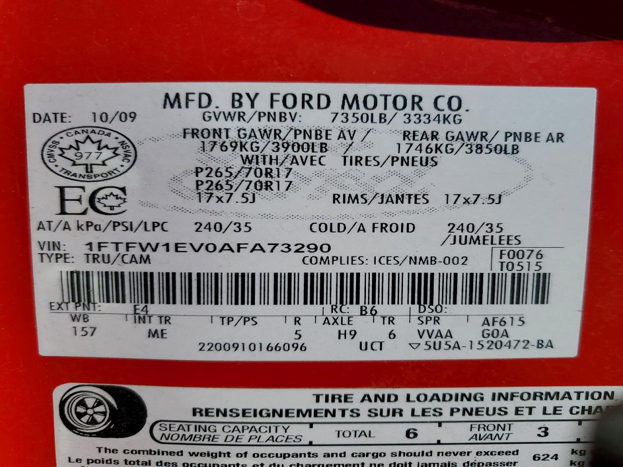 2010 Ford F150 Supercrew Красный vin: 1FTFW1EV0AFA73290