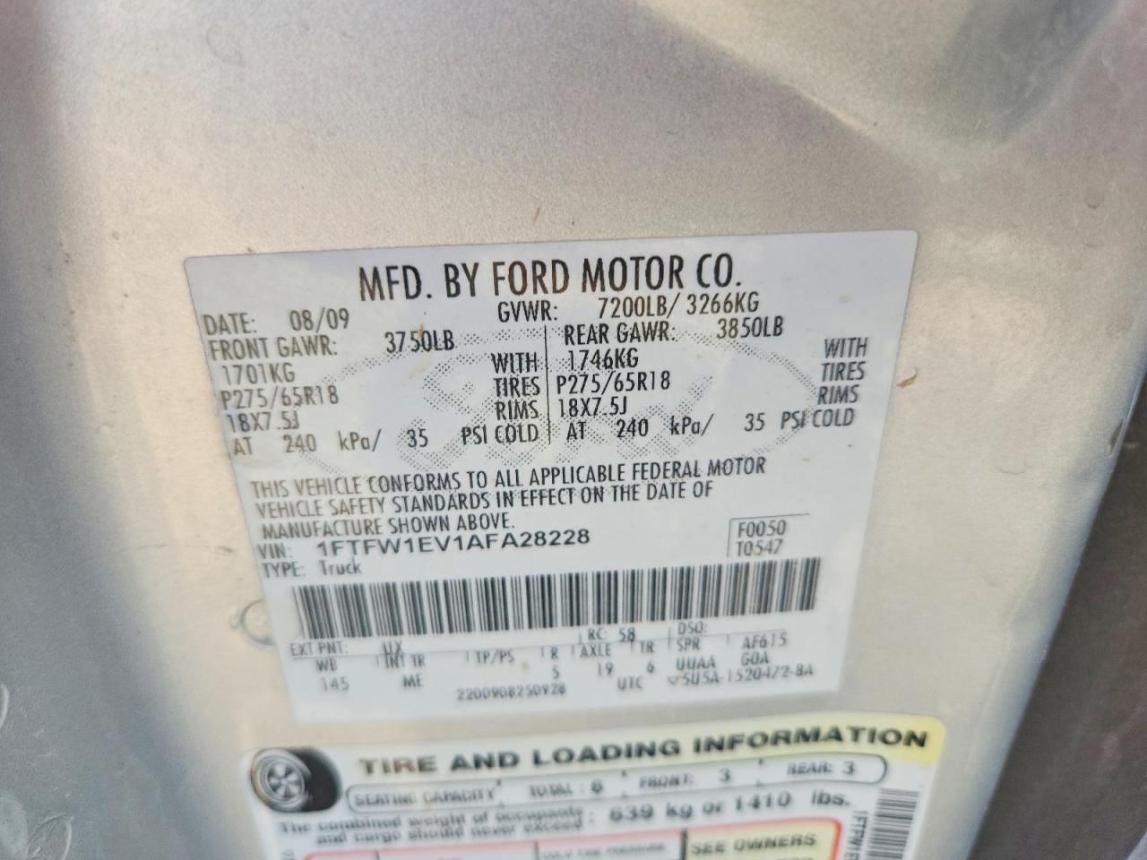 2010 Ford F150 Supercrew Silver vin: 1FTFW1EV1AFA28228
