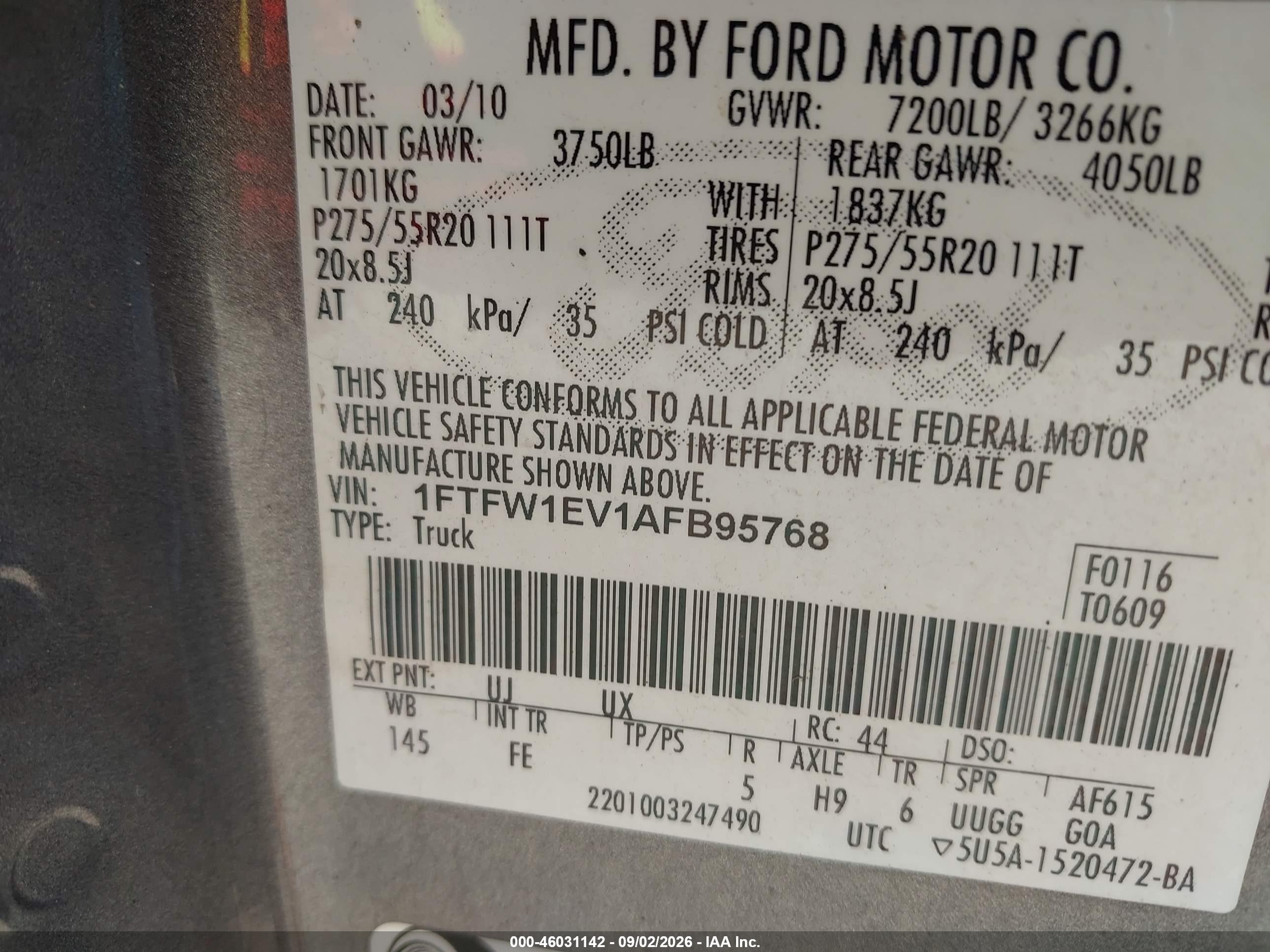 2010 Ford F-150   Beige vin: 1FTFW1EV1AFB95768