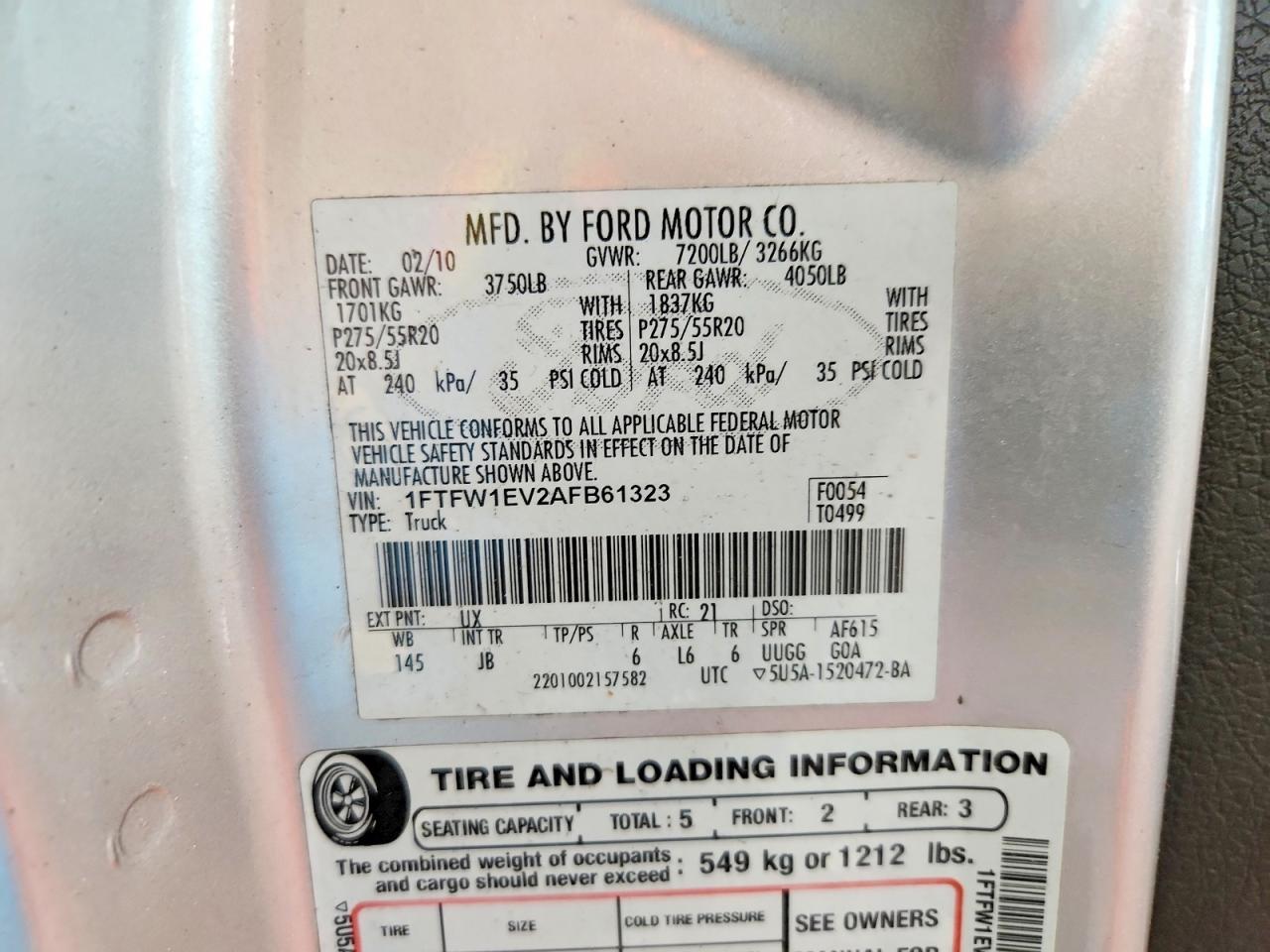 2010 Ford F150 Supercrew Silver vin: 1FTFW1EV2AFB61323