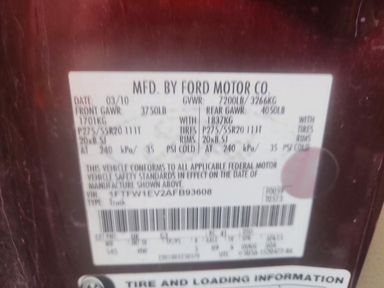 2010 Ford F150 Supercrew Burgundy vin: 1FTFW1EV2AFB93608
