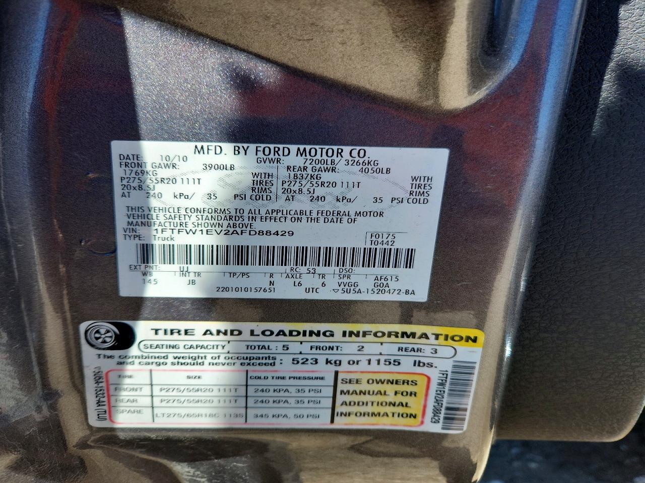 2010 Ford F150 Supercrew Gray vin: 1FTFW1EV2AFD88429