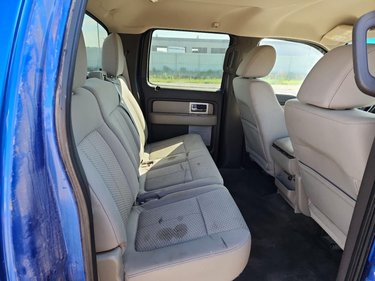 2010 Ford F150 Supercrew Blue vin: 1FTFW1EV3AFB59659 Damage: Right Rear Seat, Stained, Permanent