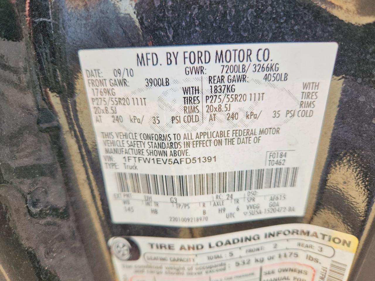 2010 Ford F150 Supercrew Black vin: 1FTFW1EV5AFD51391