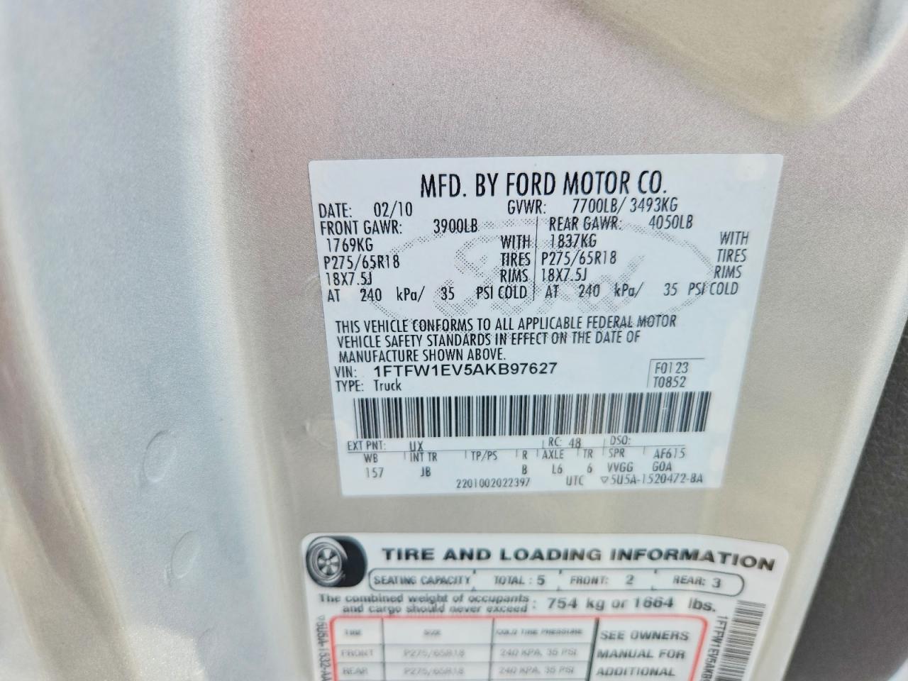 2010 Ford F150 Supercrew Silver vin: 1FTFW1EV5AKB97627