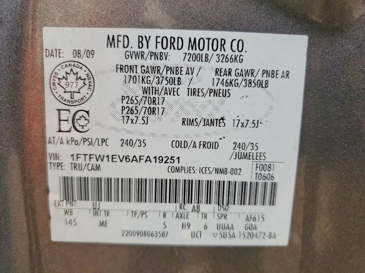 2010 Ford F150 Supercrew Gray vin: 1FTFW1EV6AFA19251