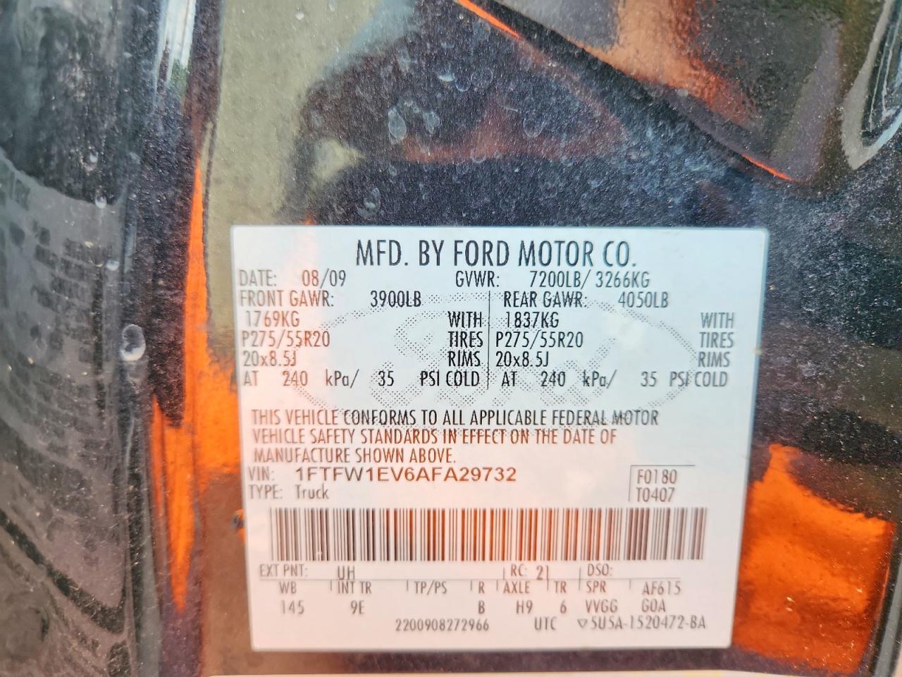 2010 Ford F150 Supercrew Black vin: 1FTFW1EV6AFA29732