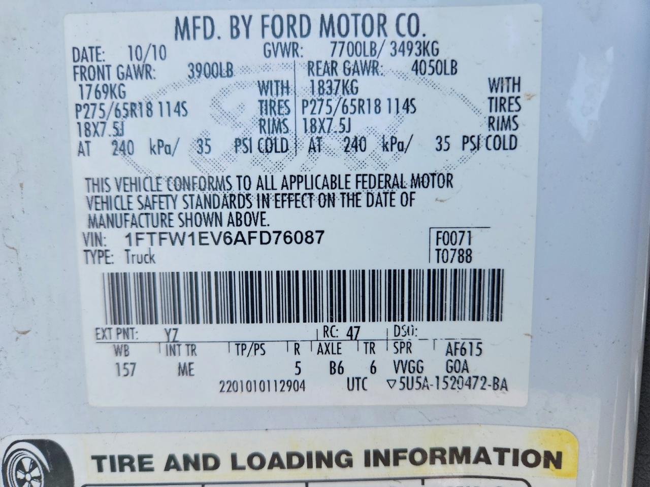 2010 Ford F150 Supercrew Silver vin: 1FTFW1EV6AFD76087