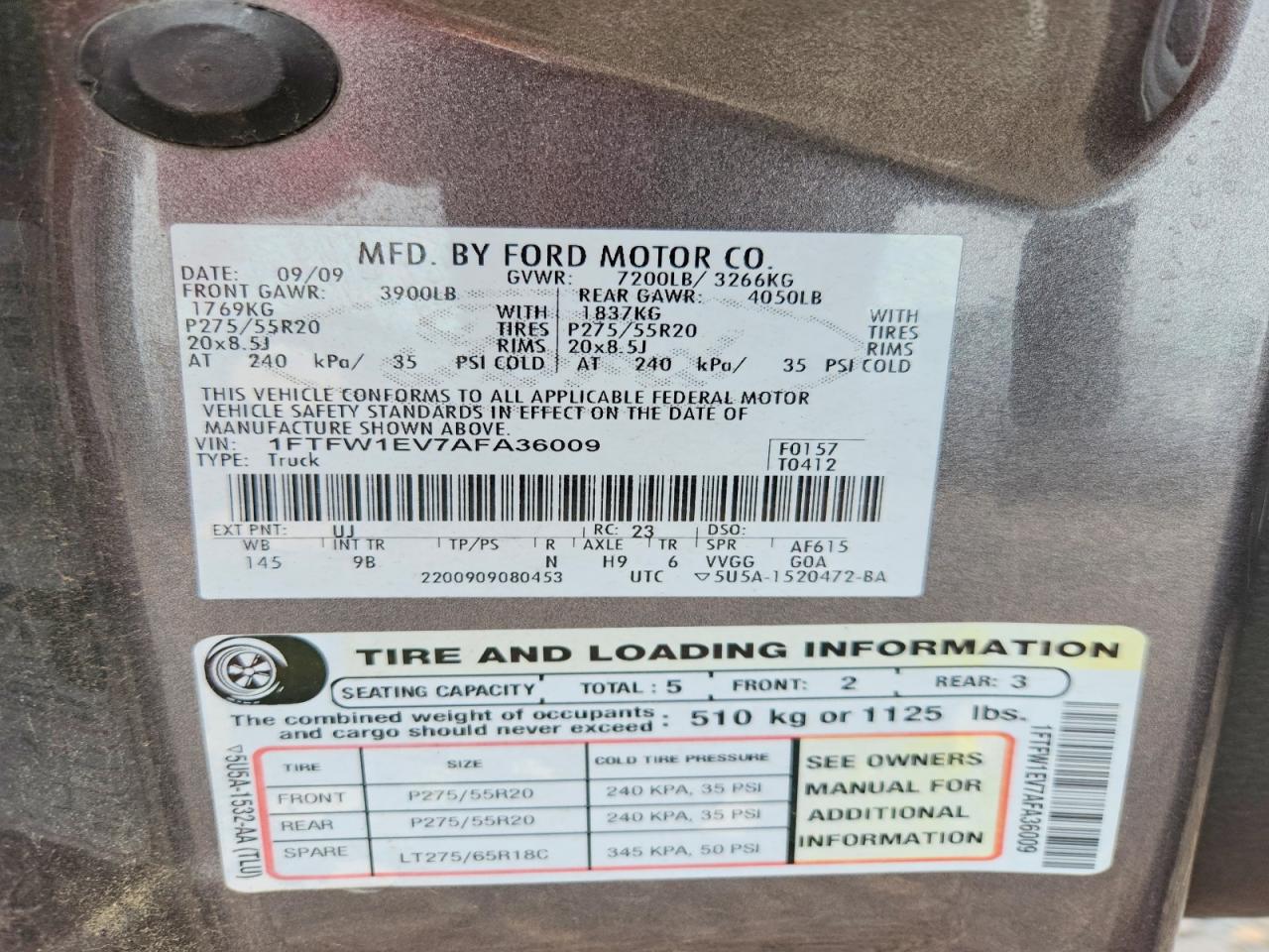 2010 Ford F150 Supercrew Gray vin: 1FTFW1EV7AFA36009