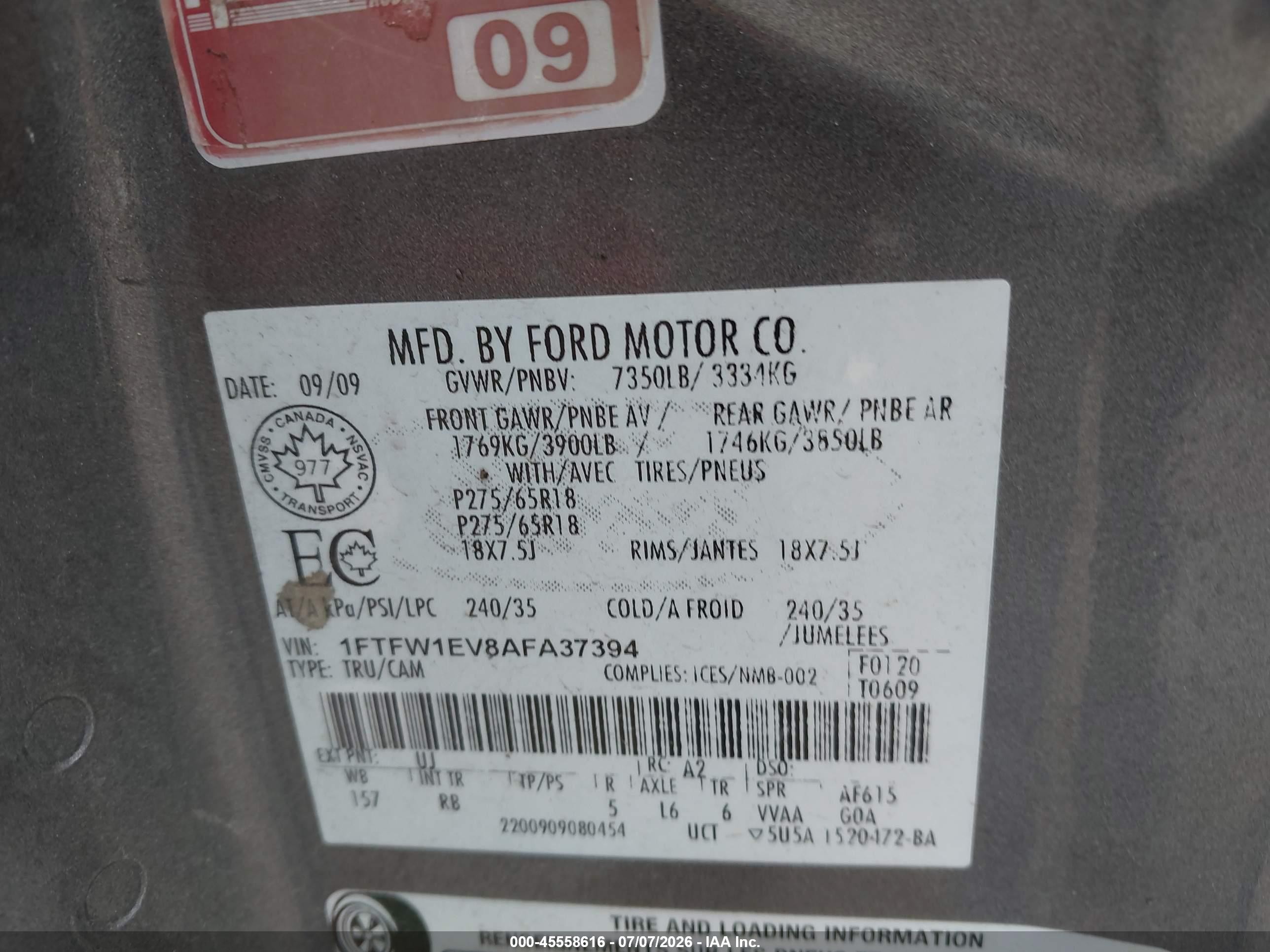 2010 Ford F-150 Fx4/harley-davidson/king Ranch/lariat/platinum/xl/xlt Gray vin: 1FTFW1EV8AFA37394