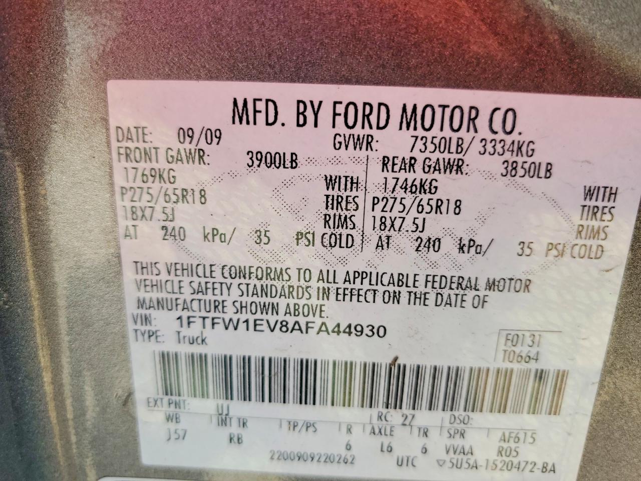 2010 Ford F150 Supercrew Gray vin: 1FTFW1EV8AFA44930