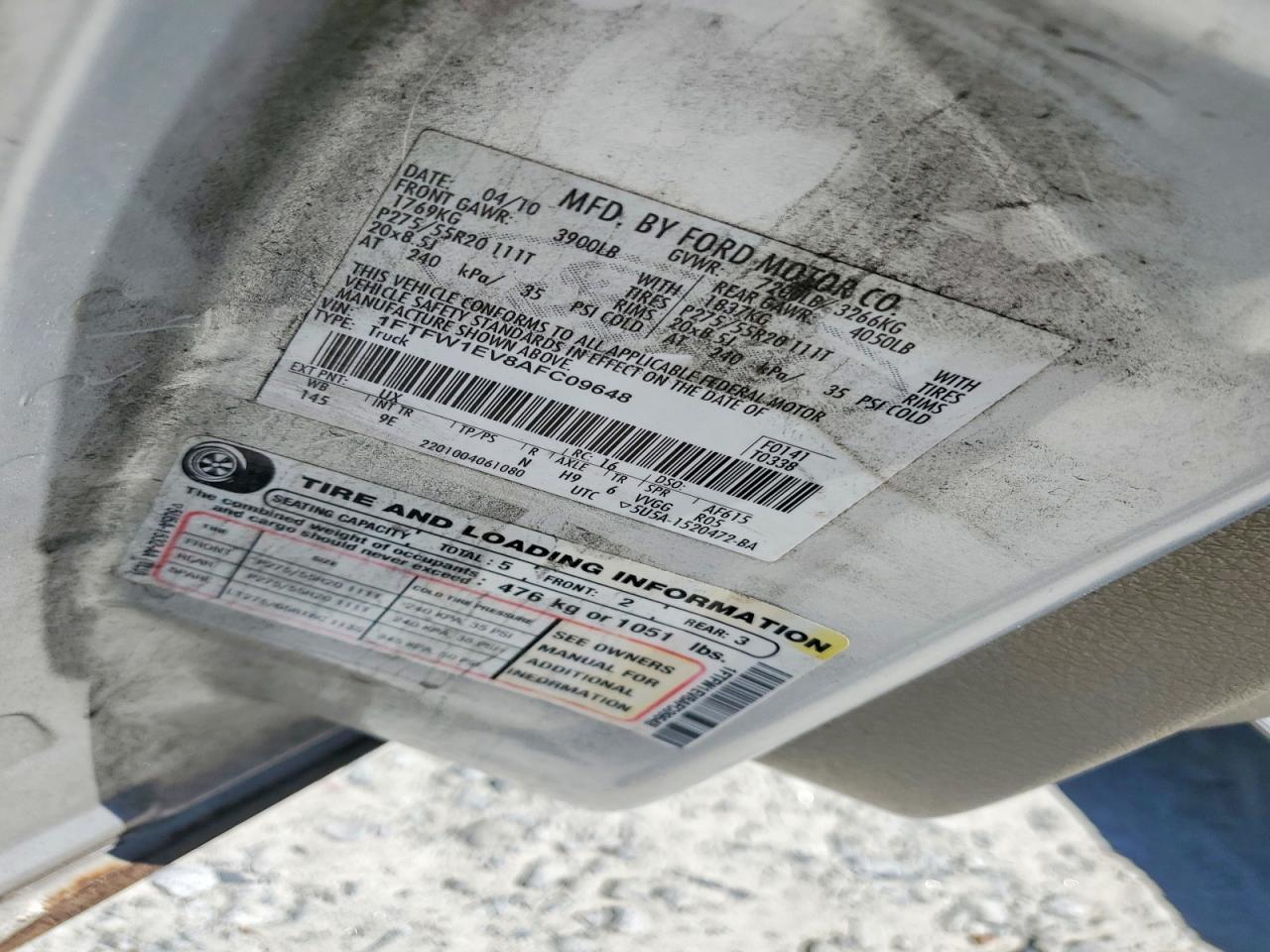 2010 Ford F150 Supercrew Silver vin: 1FTFW1EV8AFC09648