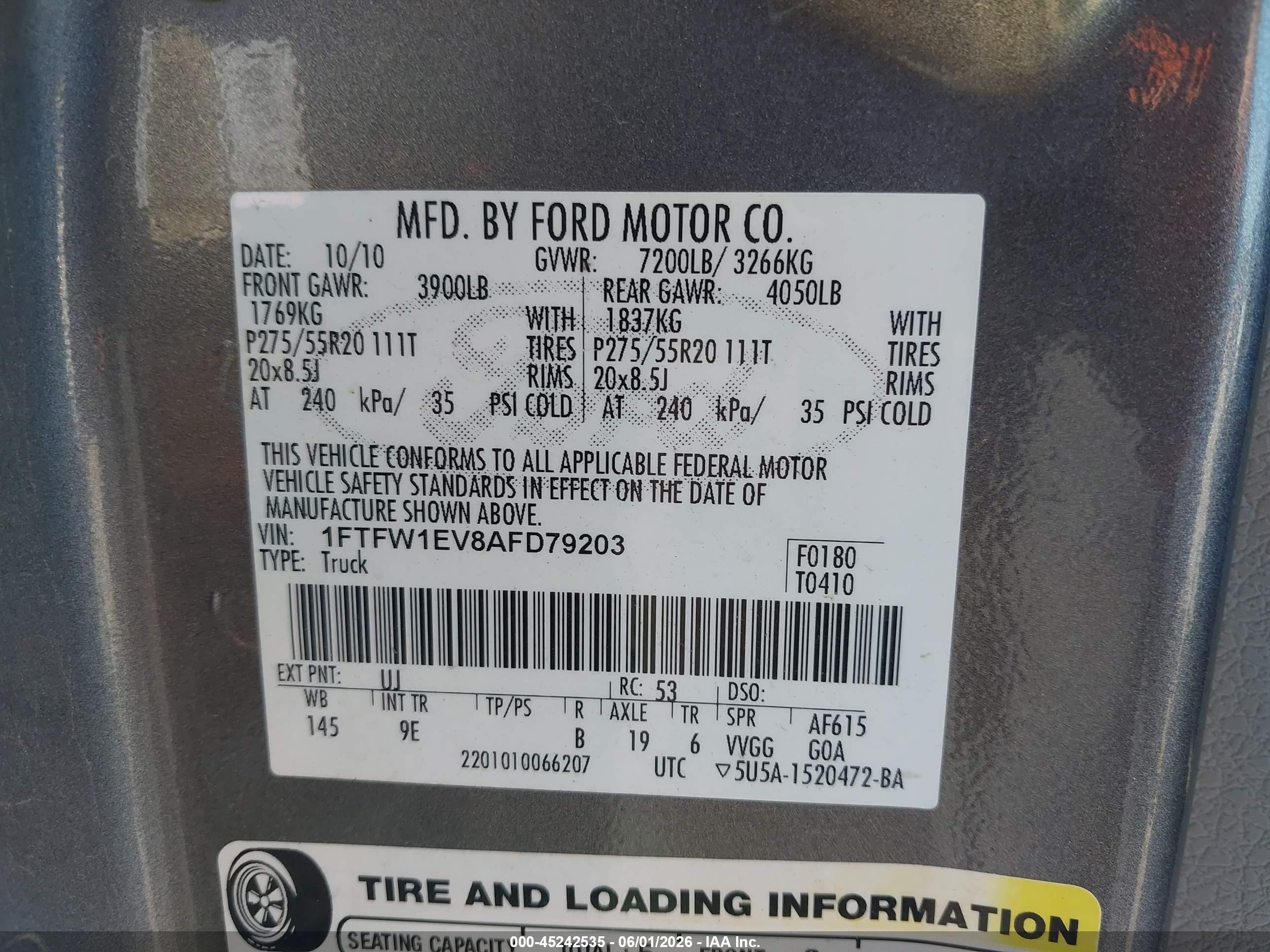2010 Ford F-150 Platinum Silver vin: 1FTFW1EV8AFD79203