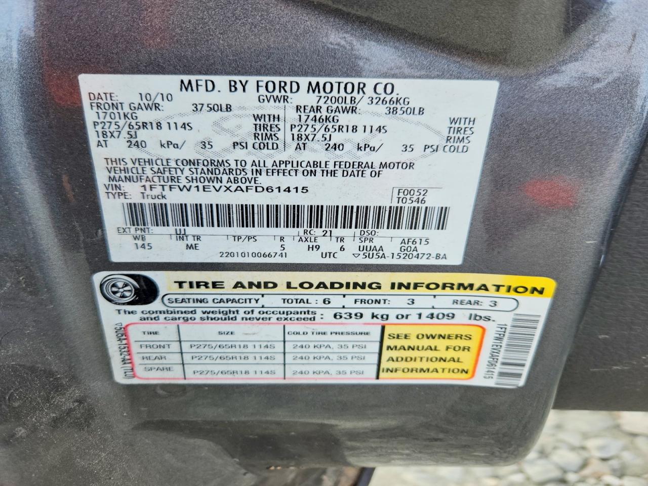 2010 Ford F-150 Gray vin: 1FTFW1EVXAFD61415