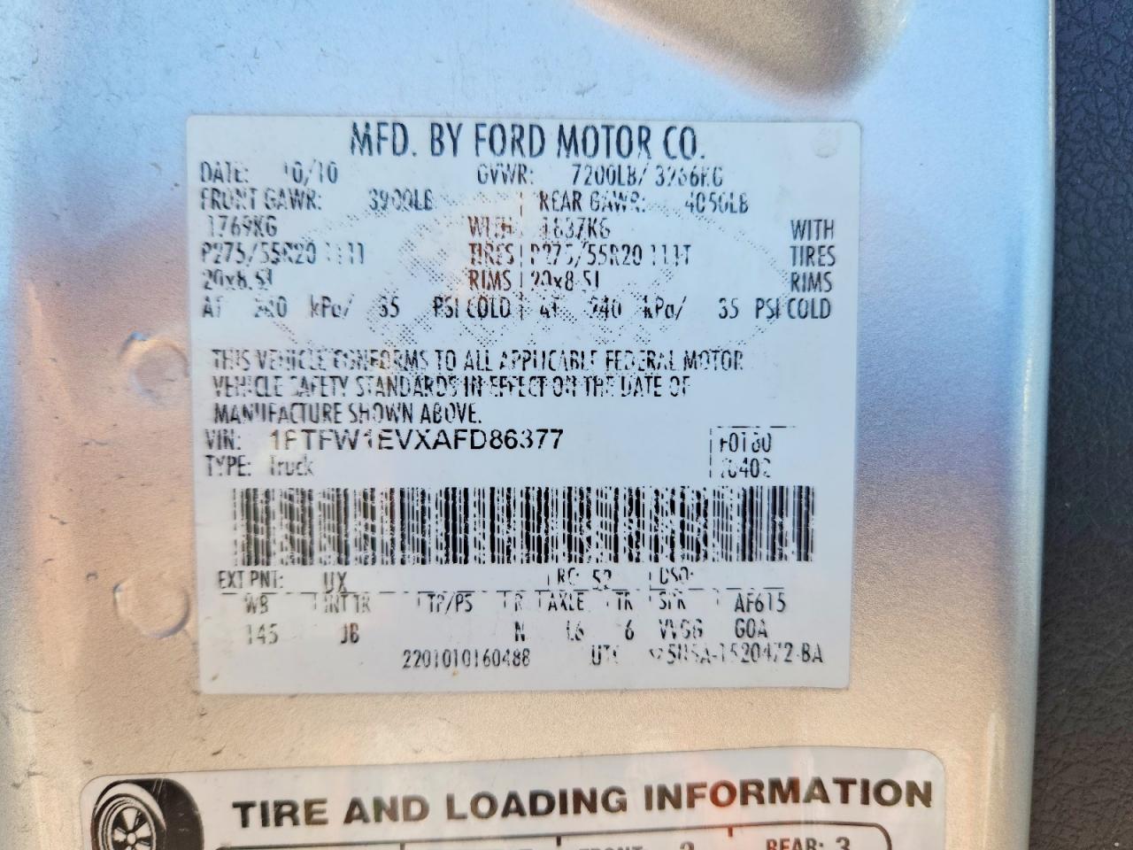 2010 Ford F150 Supercrew Silver vin: 1FTFW1EVXAFD86377