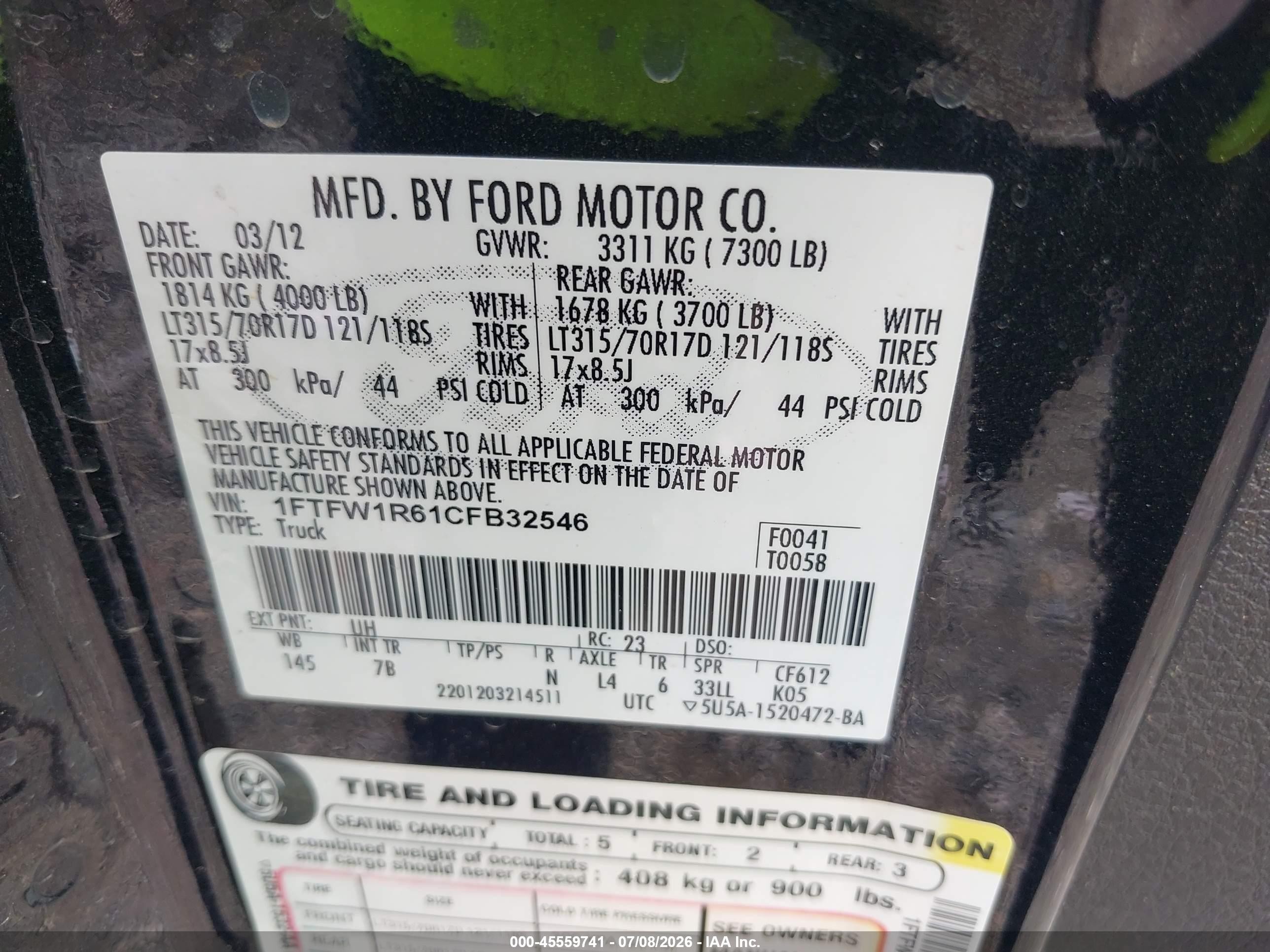 2012 Ford F-150 Svt Raptor Black vin: 1FTFW1R61CFB32546