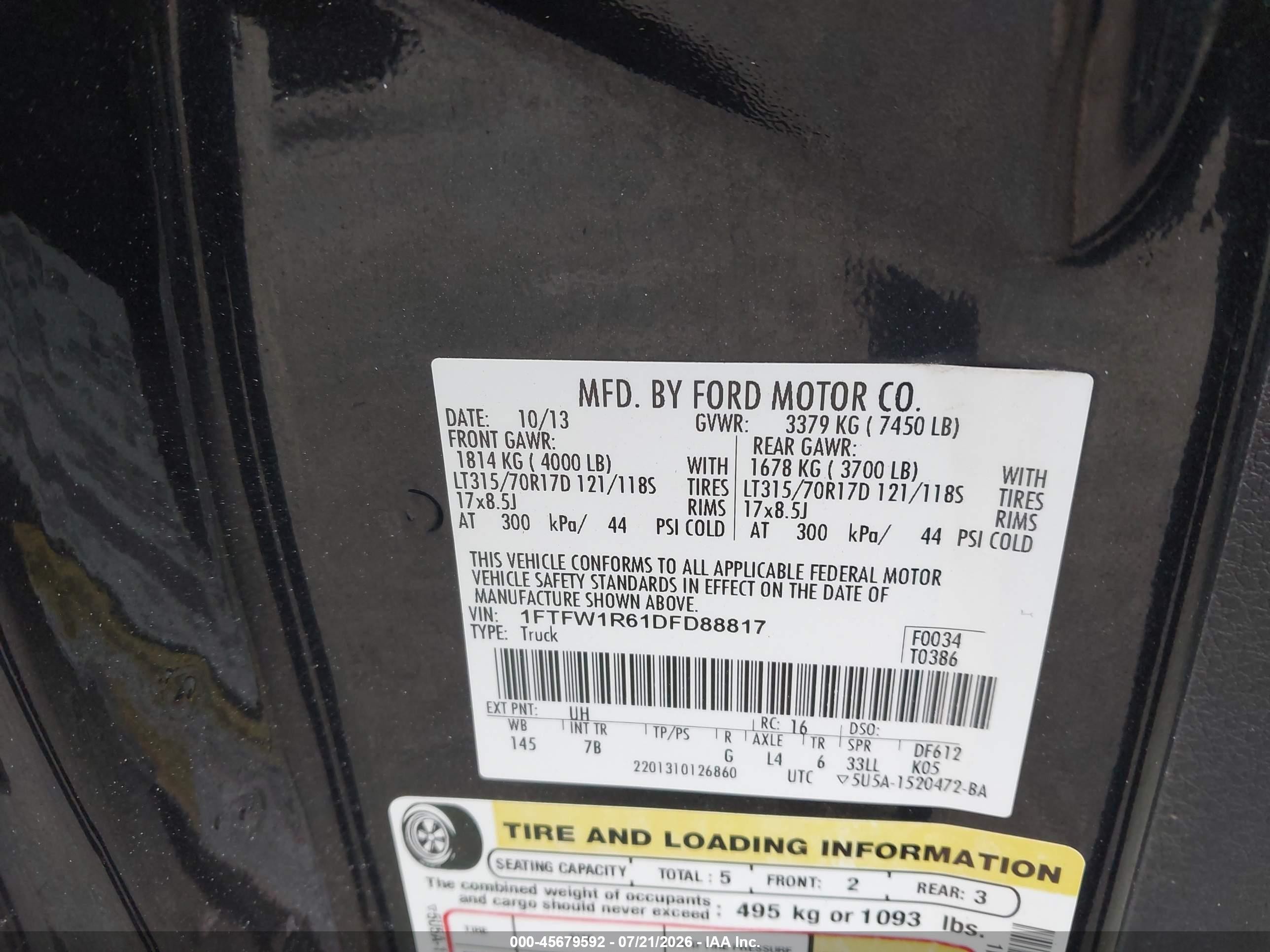 2013 Ford F-150 Svt Raptor Black vin: 1FTFW1R61DFD88817