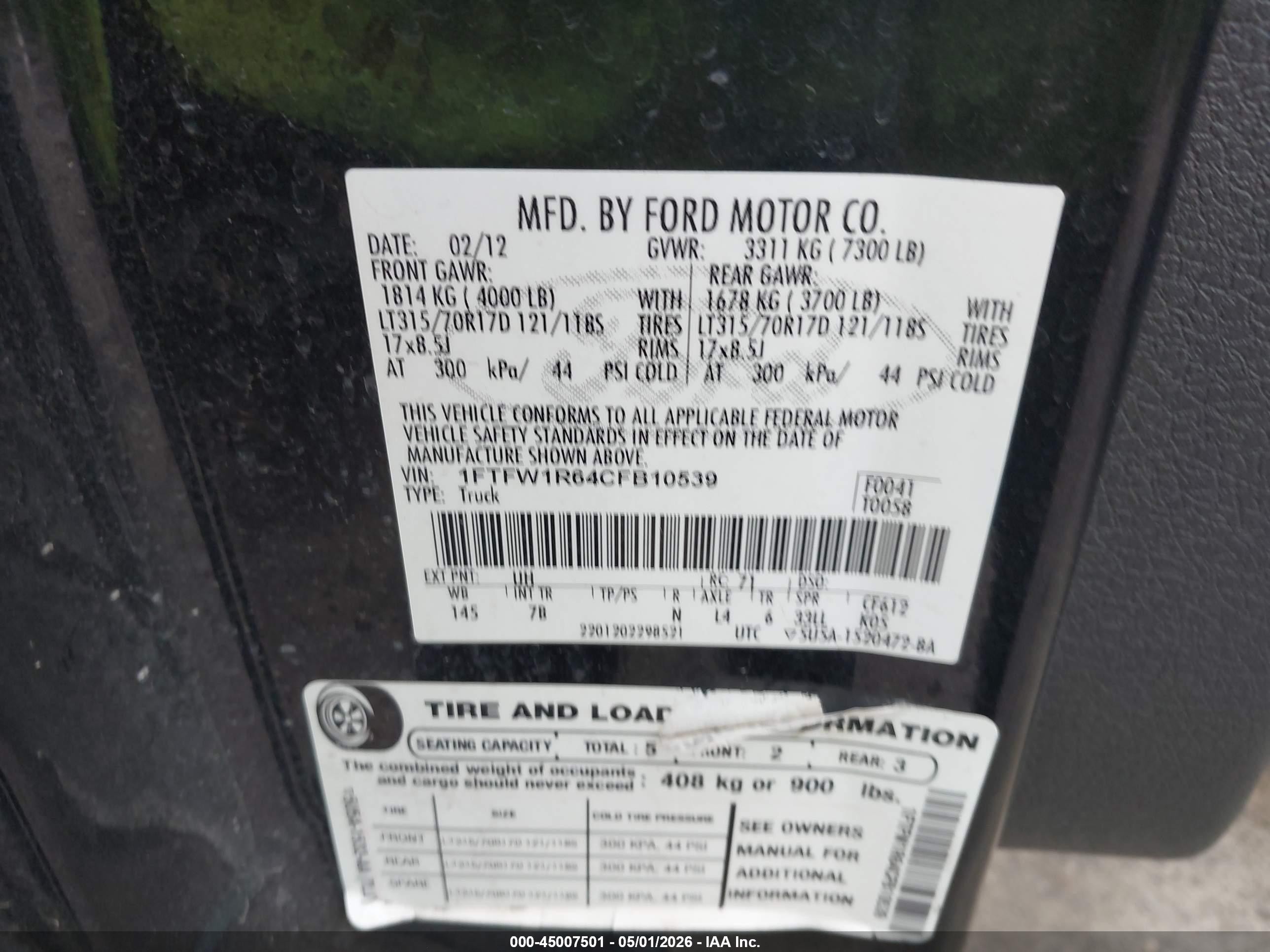2012 Ford F-150 Svt Raptor Black vin: 1FTFW1R64CFB10539