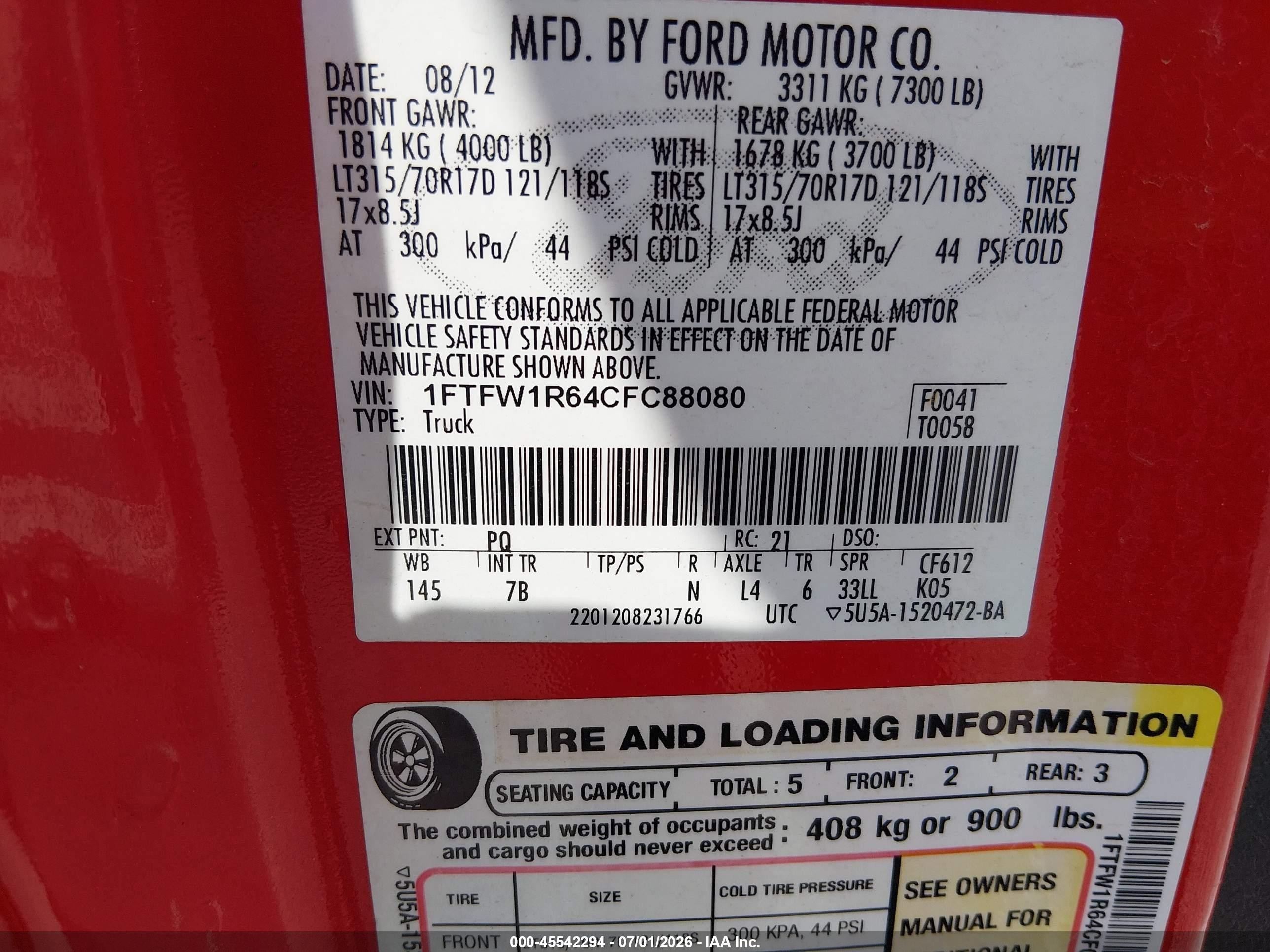 2012 Ford F-150 Svt Raptor Red vin: 1FTFW1R64CFC88080