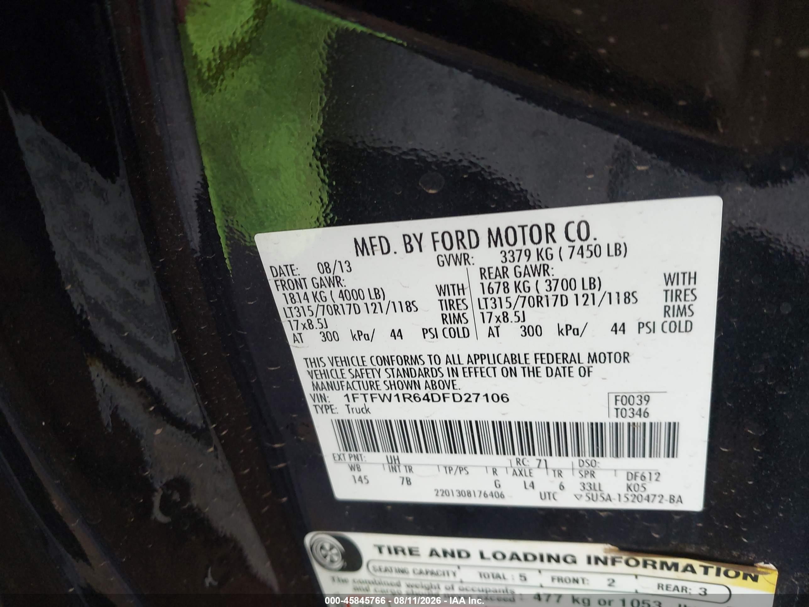 2013 Ford F-150 Svt Raptor Black vin: 1FTFW1R64DFD27106