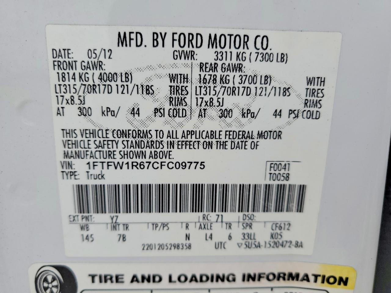 2012 Ford F150 Svt Raptor Белый vin: 1FTFW1R67CFC09775