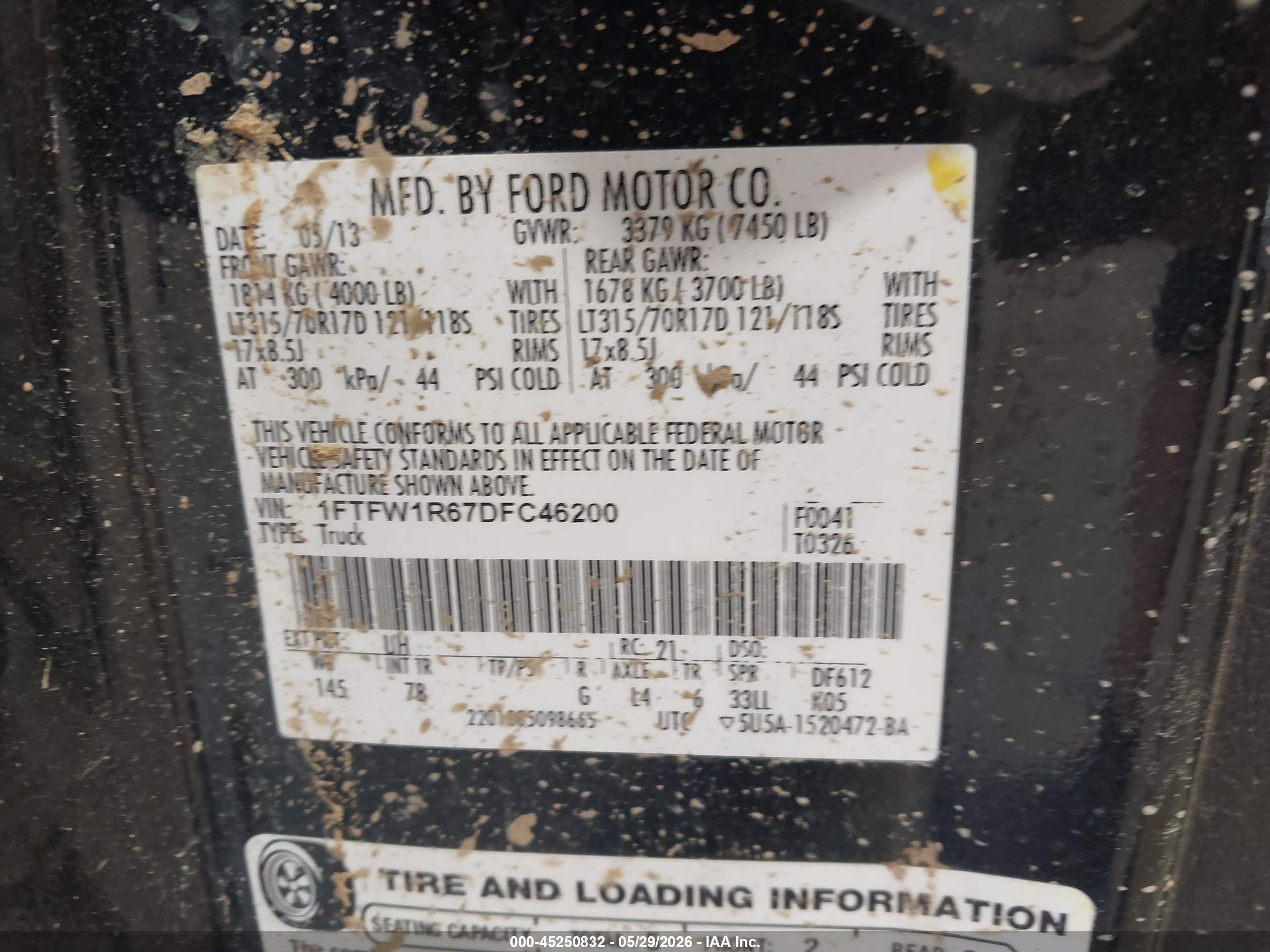 2013 Ford F-150 Svt Raptor Black vin: 1FTFW1R67DFC46200