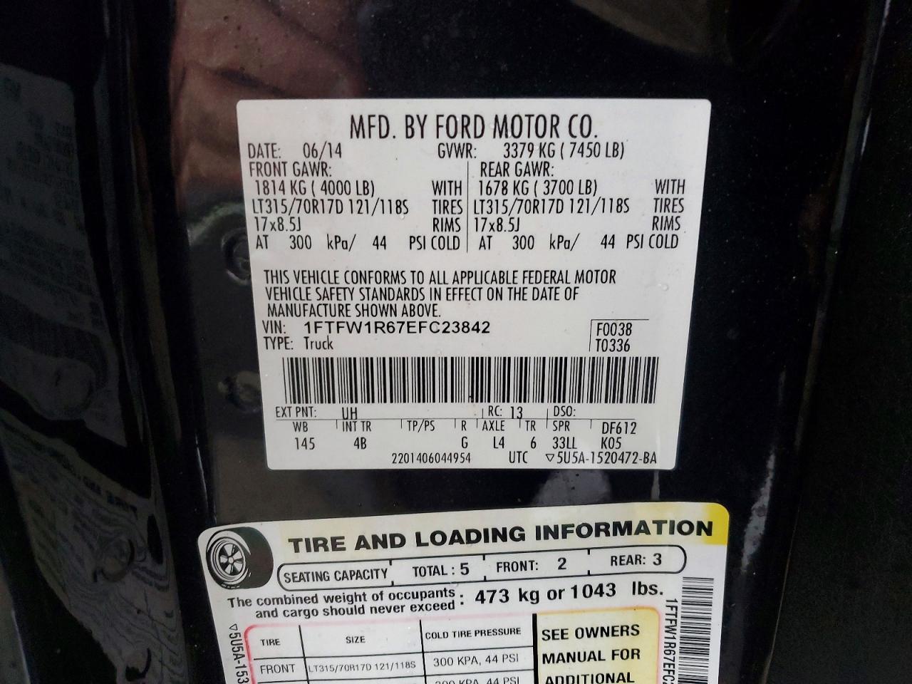 2014 Ford F150 Svt Raptor Black vin: 1FTFW1R67EFC23842