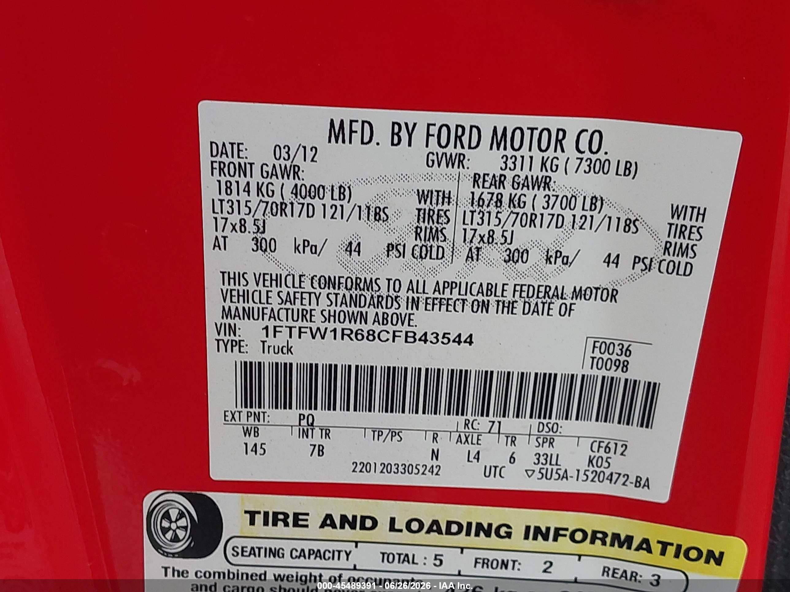 2012 Ford F-150 Svt Raptor Red vin: 1FTFW1R68CFB43544