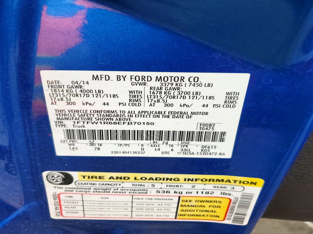 2014 Ford F150 Svt Raptor Blue vin: 1FTFW1R68EFB70150