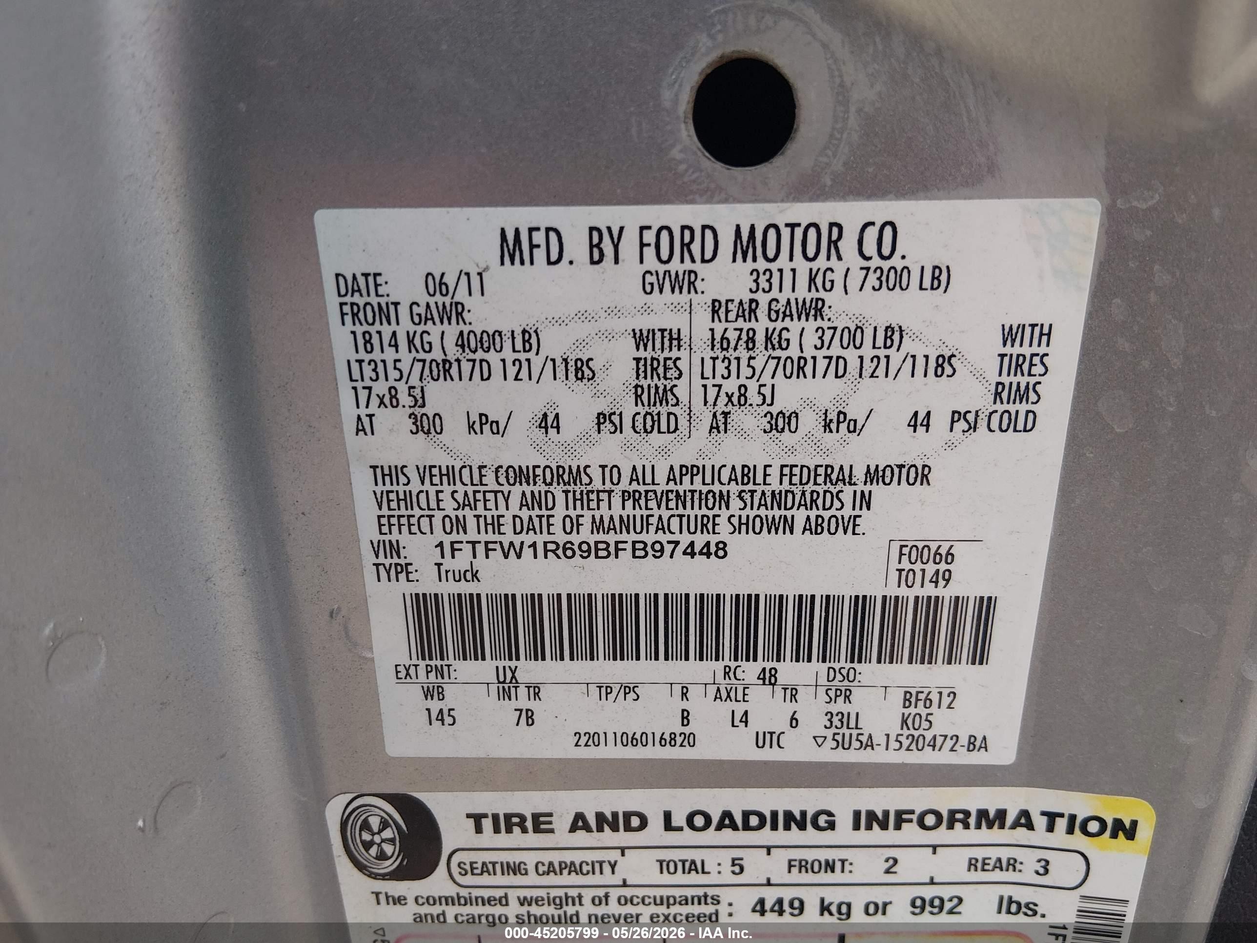 2011 Ford F-150 Svt Raptor Silver vin: 1FTFW1R69BFB97448