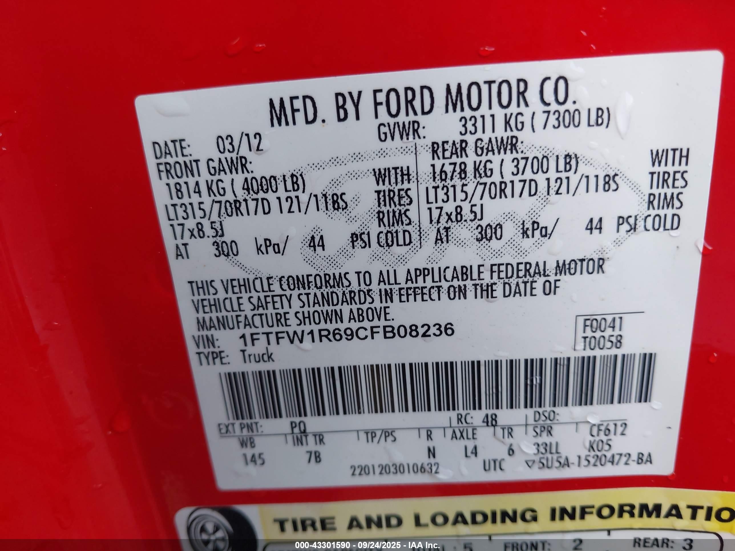 2012 Ford F-150 Svt Raptor Red vin: 1FTFW1R69CFB08236