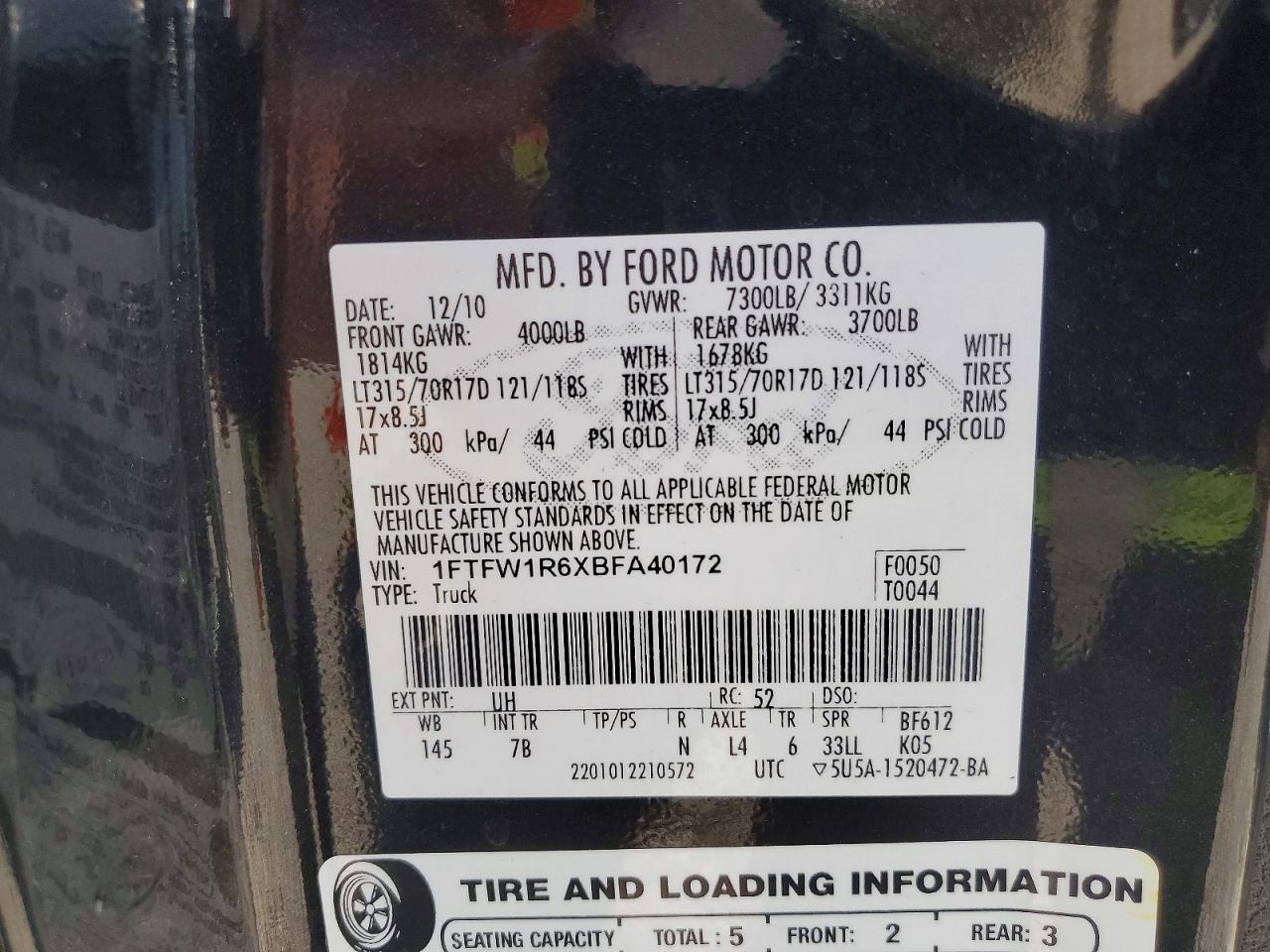 2011 Ford F150 Svt Raptor Black vin: 1FTFW1R6XBFA40172