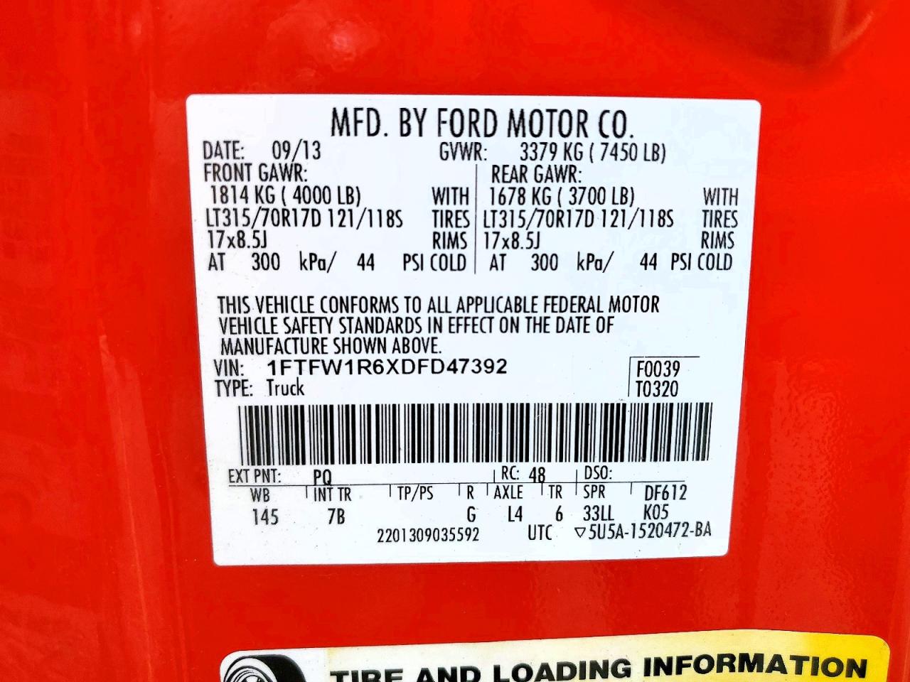 2013 Ford F150 Svt Raptor Red vin: 1FTFW1R6XDFD47392