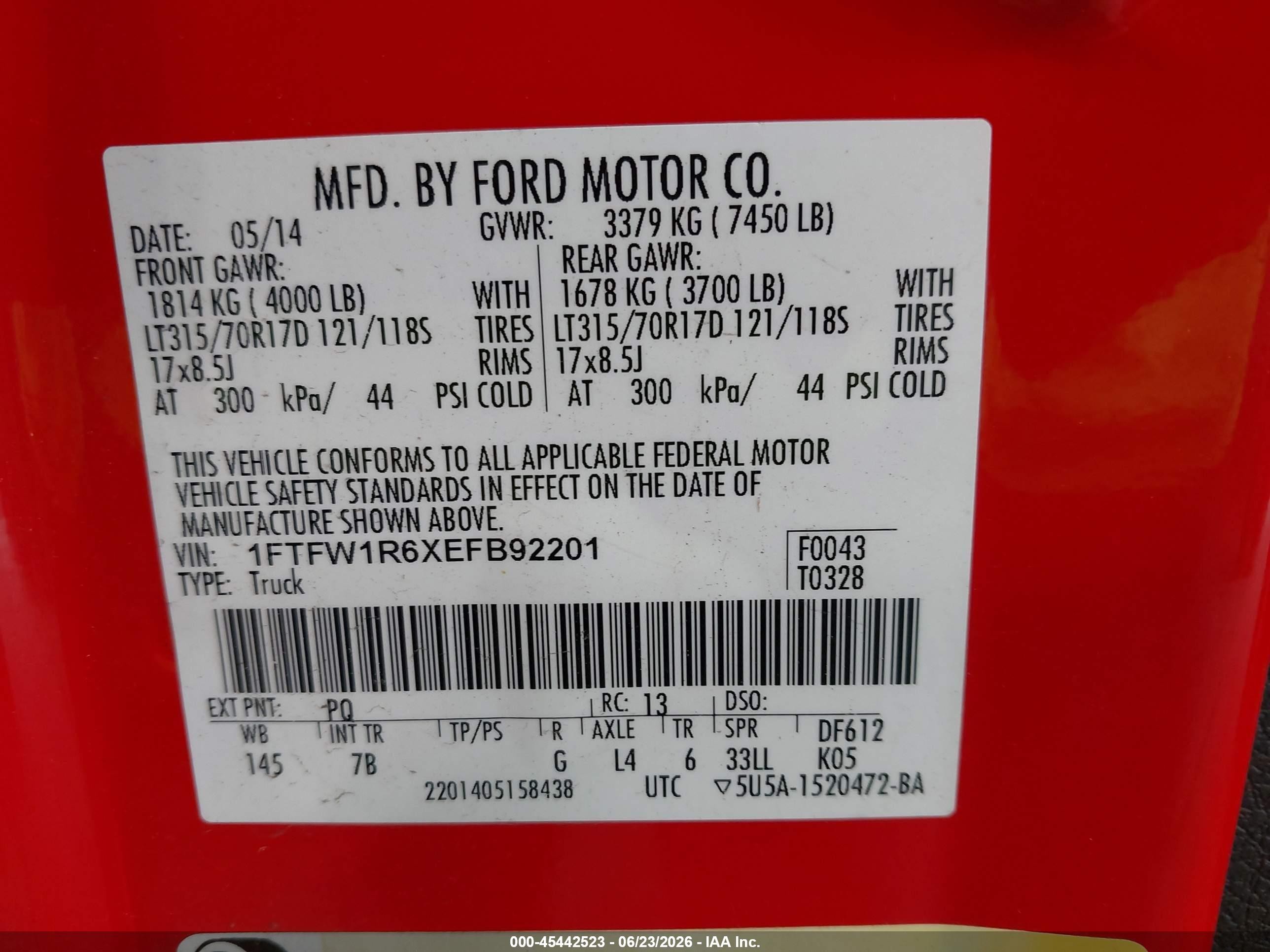 2014 Ford F-150 Svt Raptor Red vin: 1FTFW1R6XEFB92201