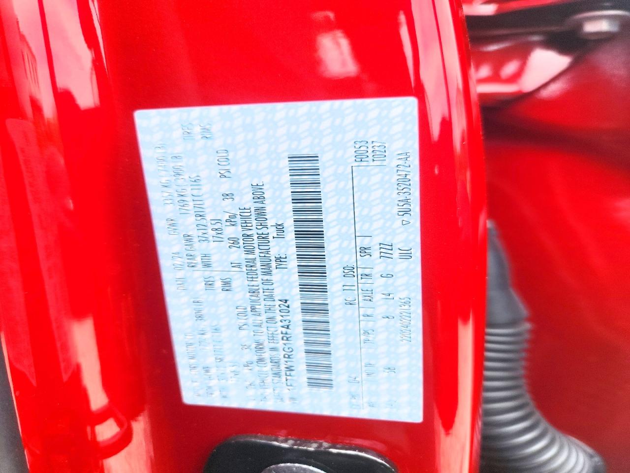 2024 Ford F150 Raptor Red vin: 1FTFW1RG1RFA31024