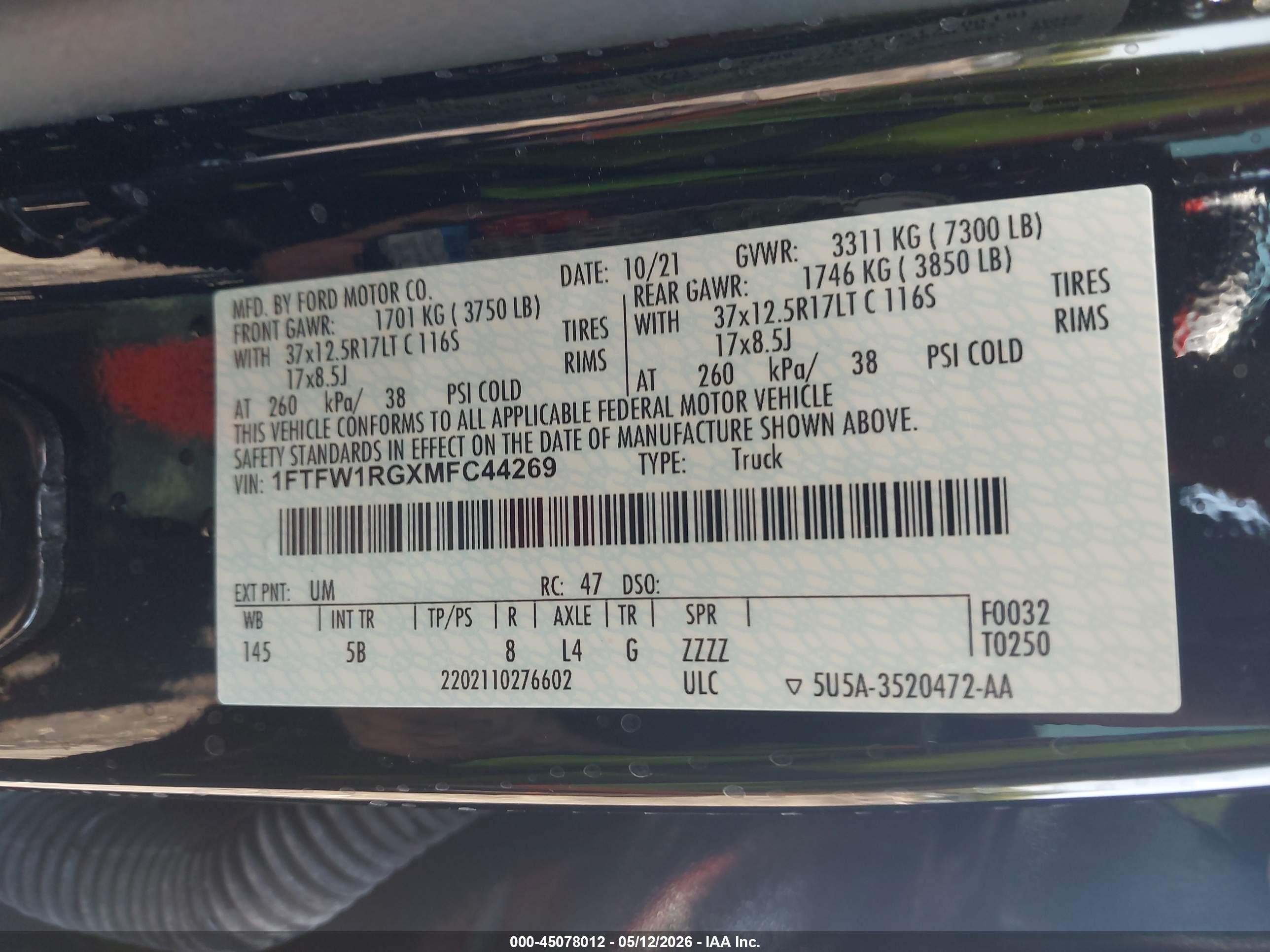 2021 Ford F-150 Raptor Black vin: 1FTFW1RGXMFC44269