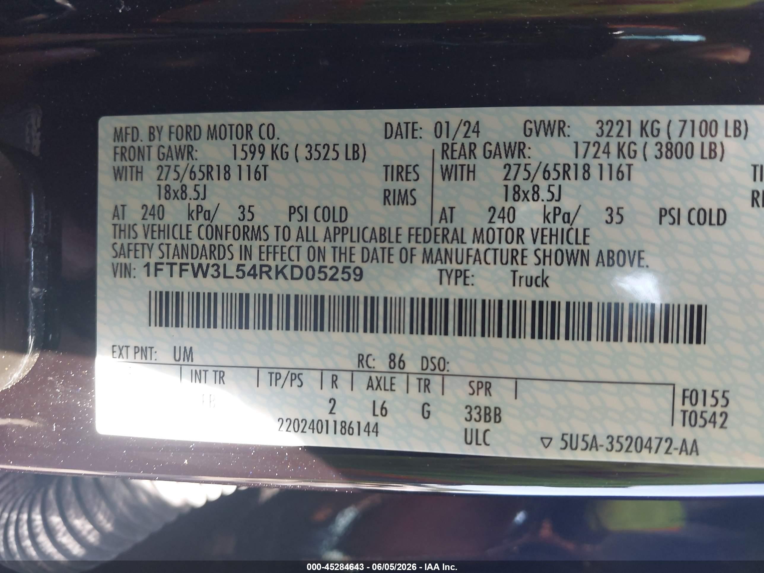 2024 Ford F-150 Xlt Black vin: 1FTFW3L54RKD05259