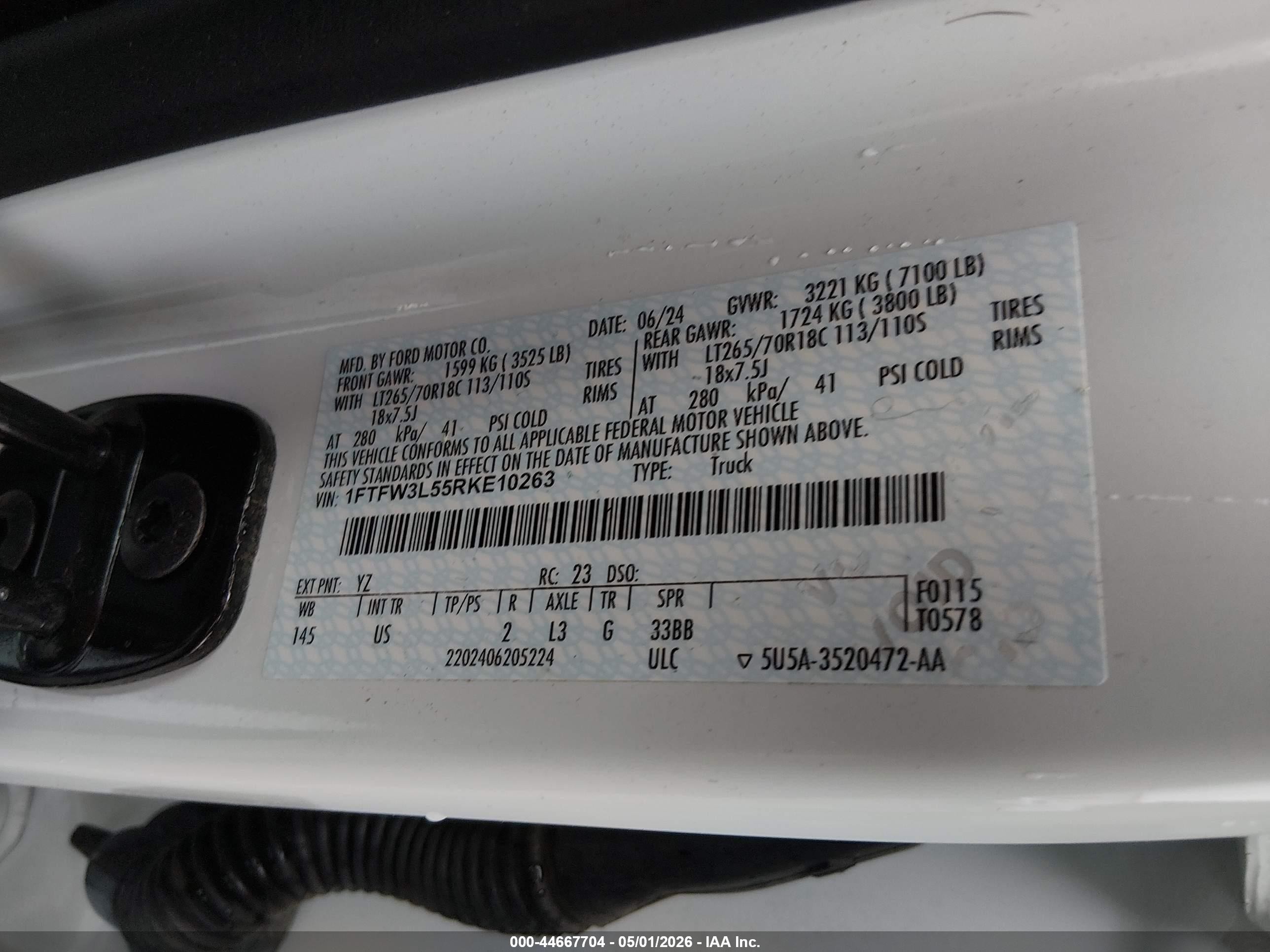 2024 Ford F-150 Xlt Белый vin: 1FTFW3L55RKE10263