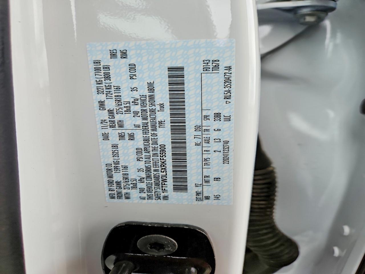 2024 Ford F150 Xlt White vin: 1FTFW3L5XRKF55900
