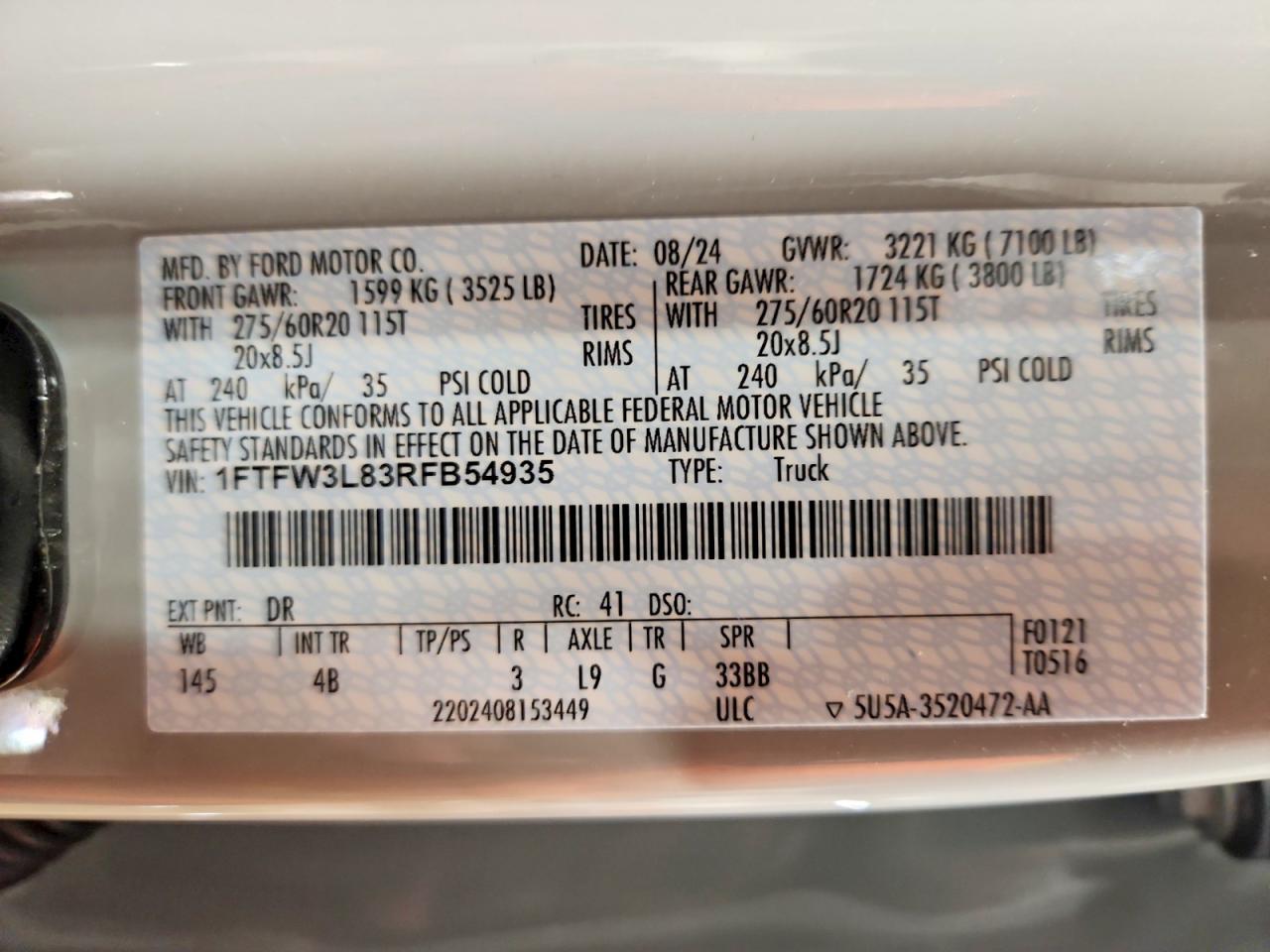 2024 Ford F150 Gray vin: 1FTFW3L83RFB54935