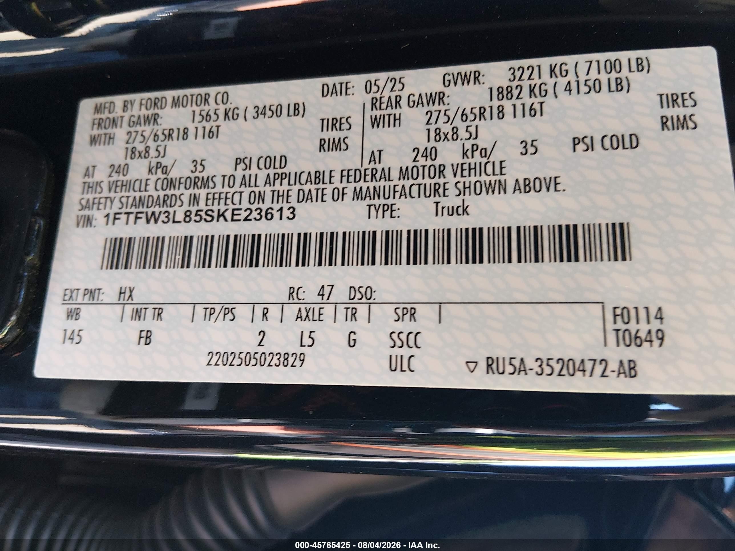 2025 Ford F-150 Xlt Black vin: 1FTFW3L85SKE23613