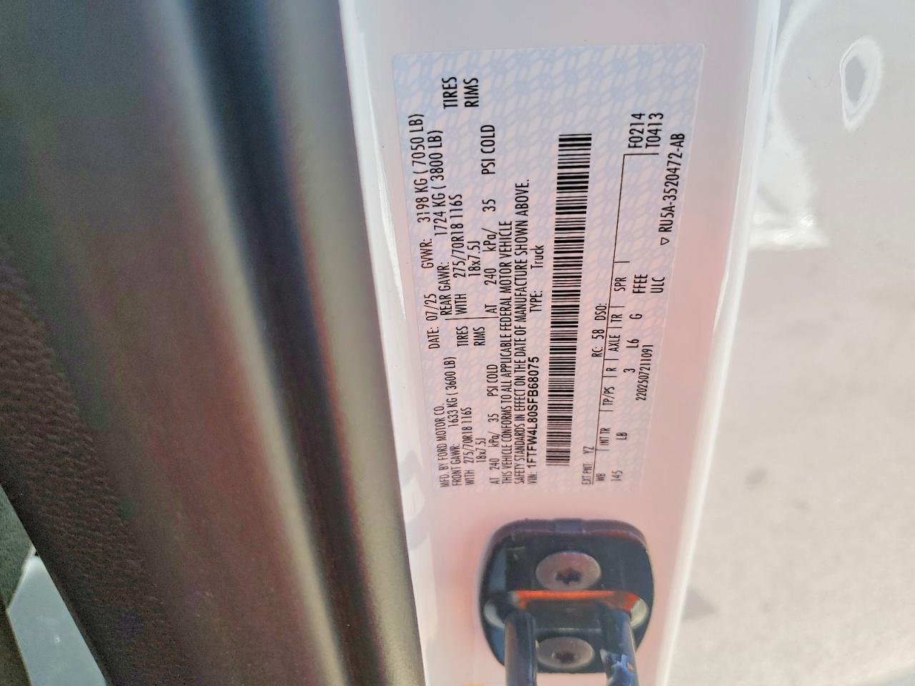 2025 Ford F150 Tremor White vin: 1FTFW4L80SFB68075