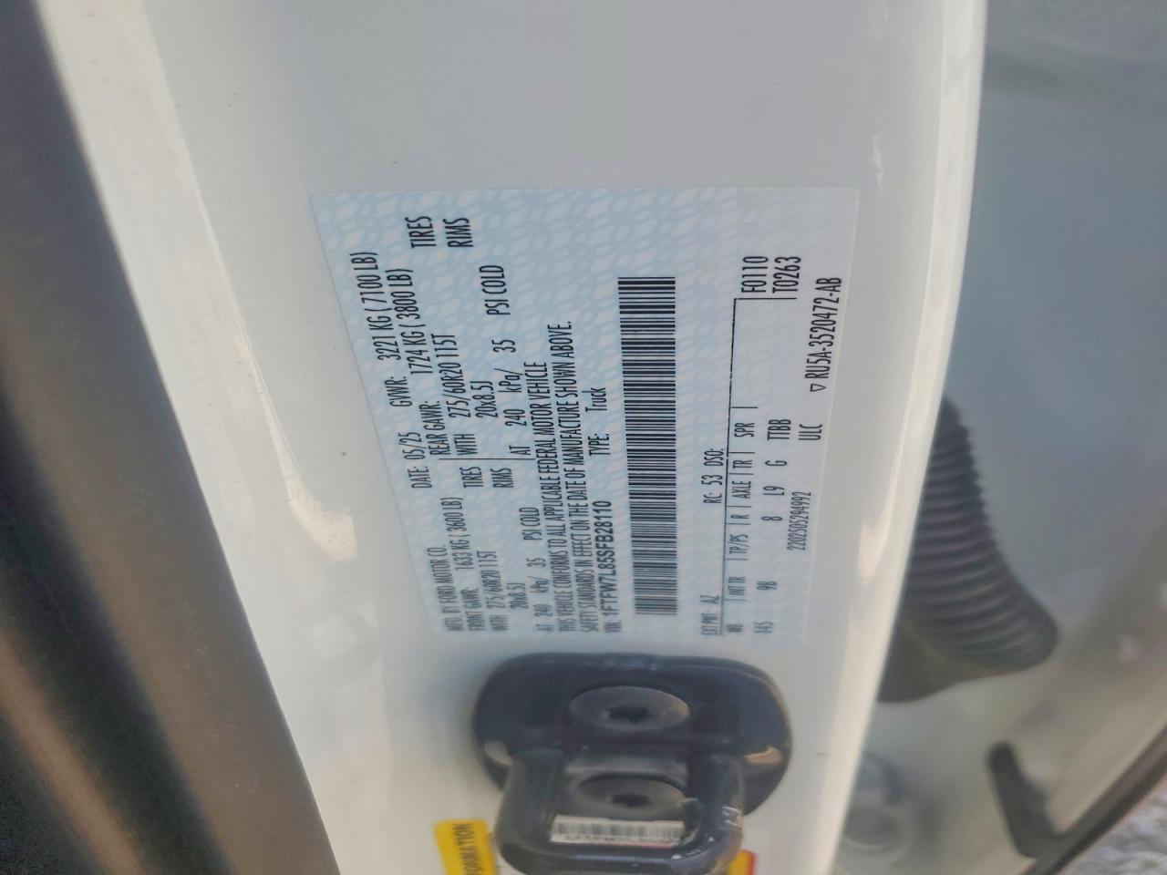 2025 Ford F150 Platinum White vin: 1FTFW7L85SFB28110