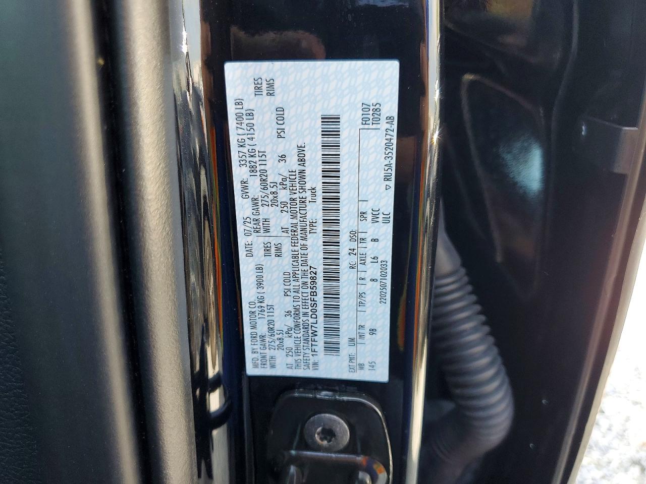 2025 Ford F150 Platinum Black vin: 1FTFW7LD0SFB59827