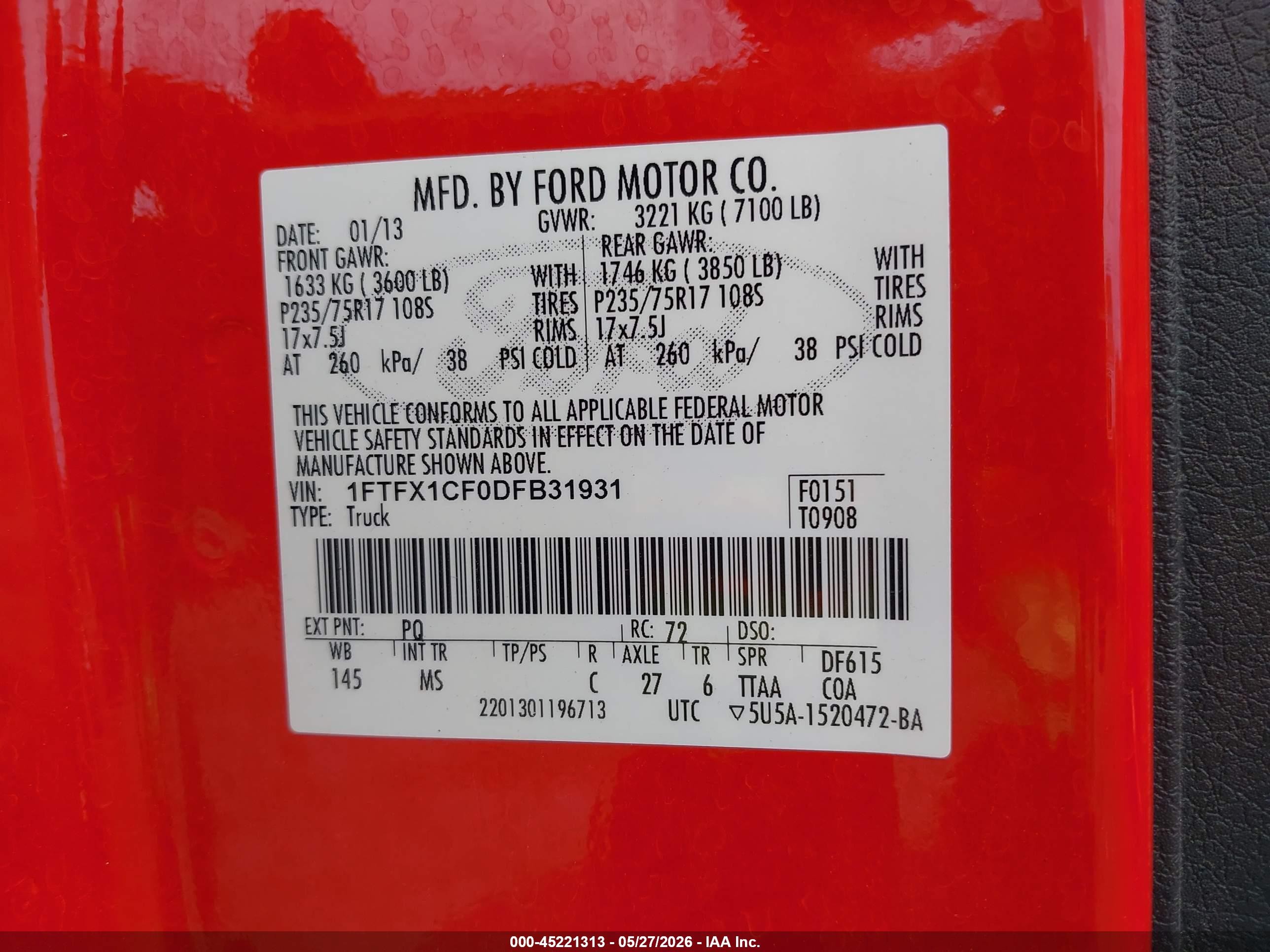 2013 Ford F-150 Xlt Red vin: 1FTFX1CF0DFB31931