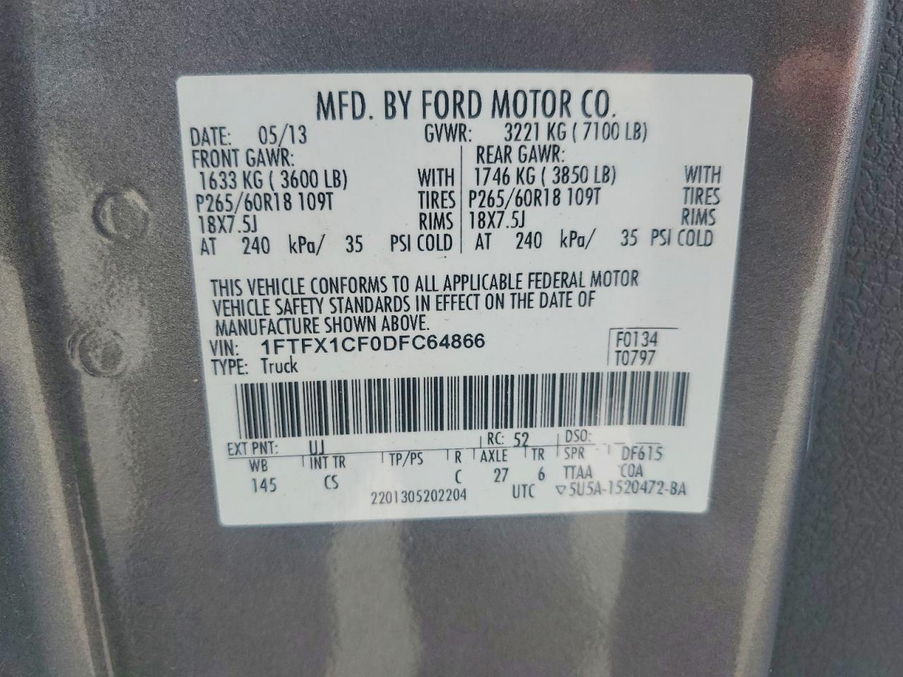 2013 Ford F150 Super Cab Gray vin: 1FTFX1CF0DFC64866