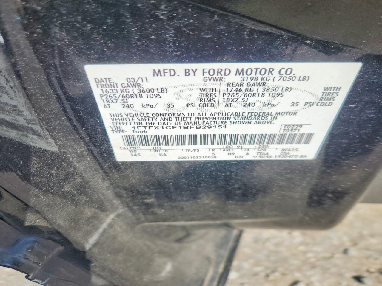2011 Ford F150 Super Cab Black vin: 1FTFX1CF1BFB29151